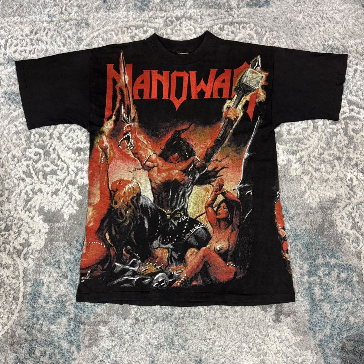 Band Tees Vintage 1995 Manowar Euro Tee T - Shirt AOP 90s Size US L / EU 52-54 / 3 - 1 Thumbnail
