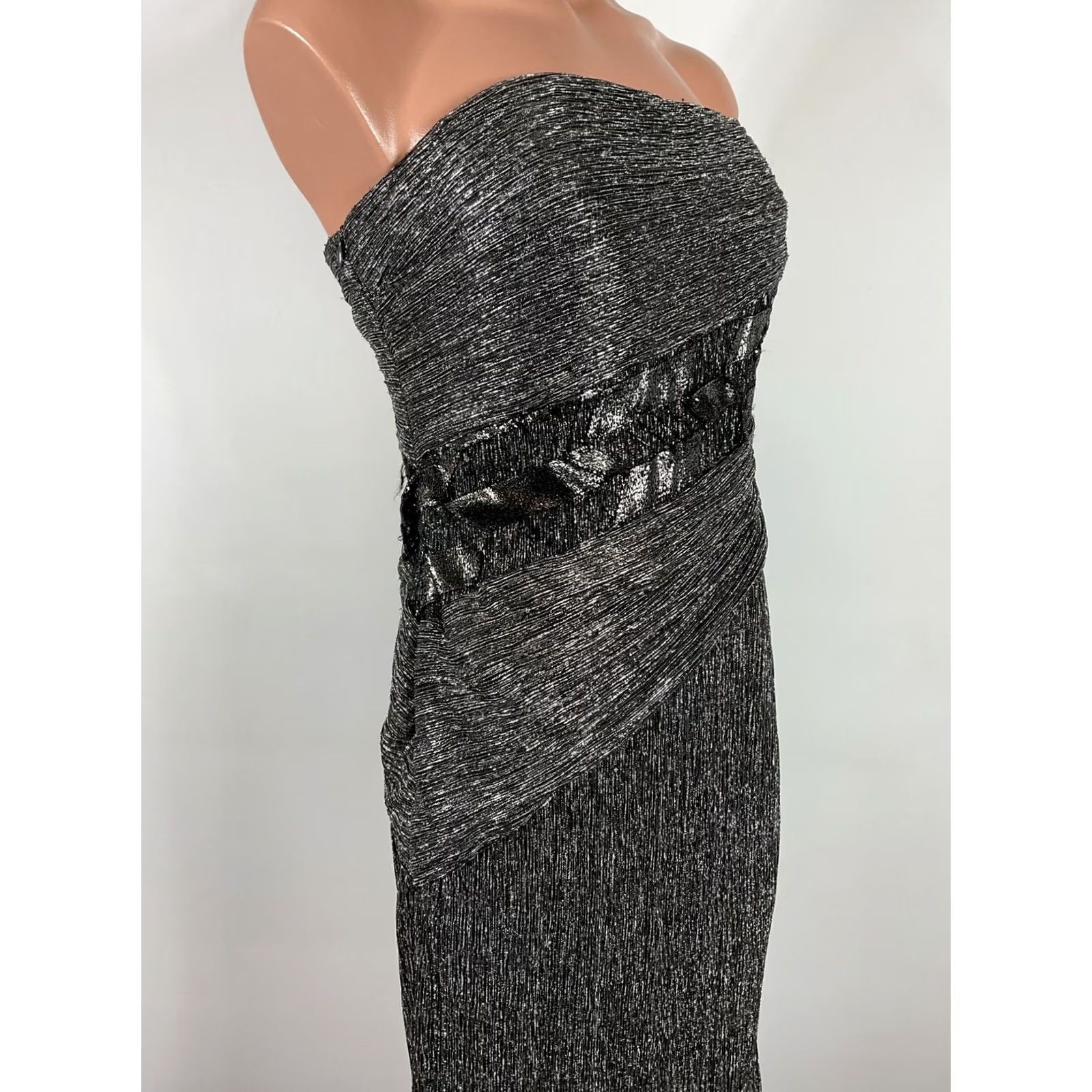 Neiman Marcus VINTAGE Rene Ruiz Neiman Marcus Silver Sequin Cocktail Dress Midi Pleated Metallic Lame Size L / US 10 / IT 46 - 6 Thumbnail