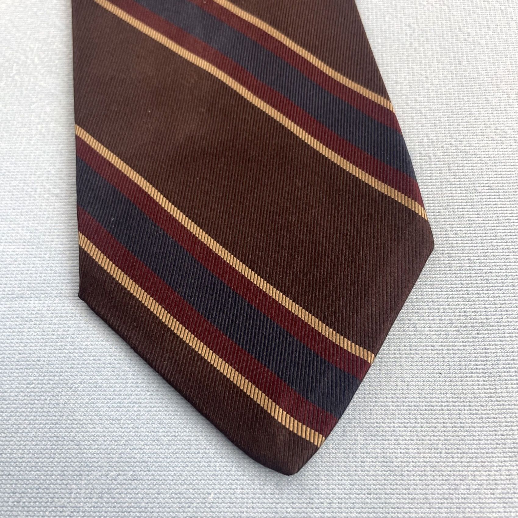 Robert Talbott VINTAGE Robert Talbott Ascot Shop Silk Neck Tie Brown Woven Repp Tie 60s USA 3.5x58 Mens Tie Brown Silk Repp Vintage Geometric Size ONE SIZE - 2 Thumbnail