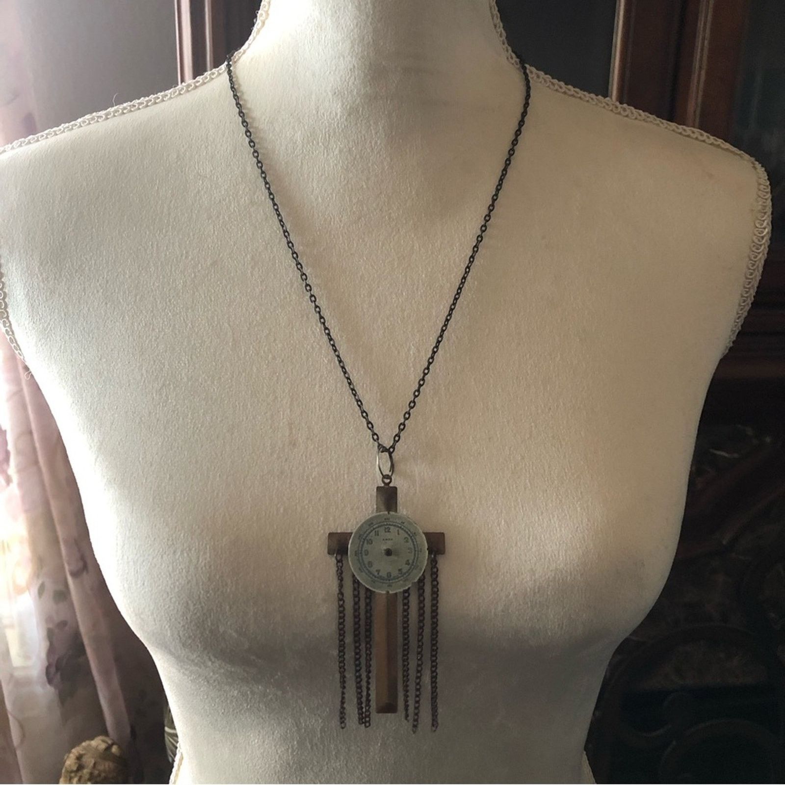 Jewelry Large brass cross with chain fringe necklace Size ONE SIZE - 2 Thumbnail