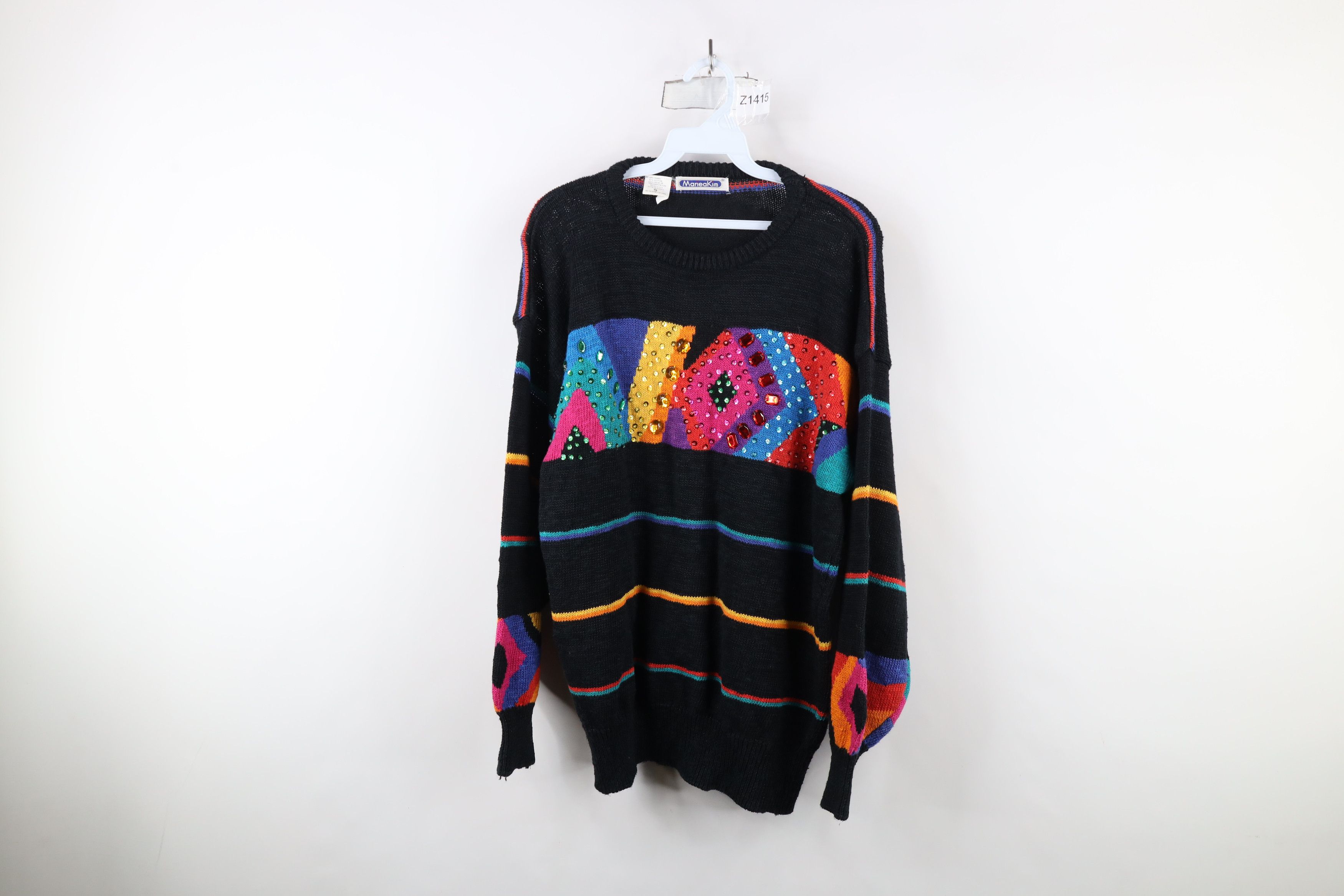 Vintage Vintage 90s Streetwear Striped Jeweled Sequin Knit Sweater Size S / US 4 / IT 40 - 1 Thumbnail