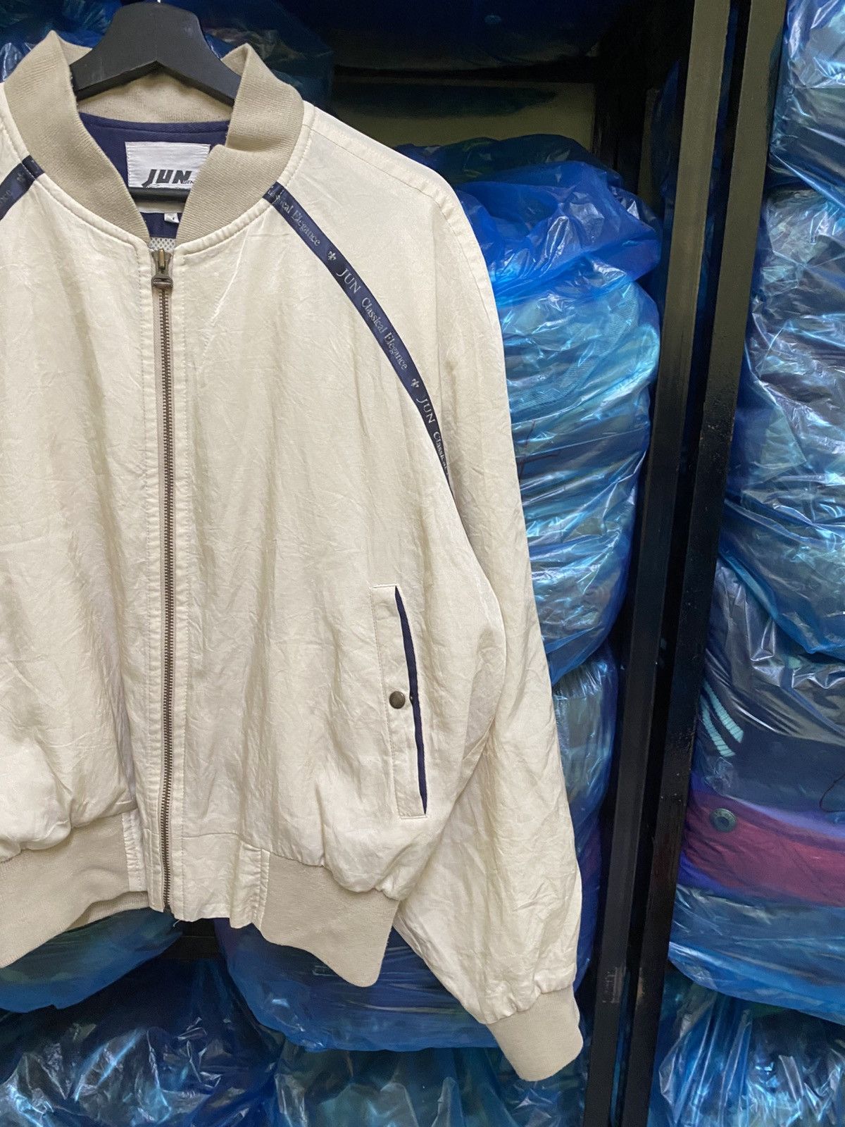 JUN MEN Vintage JUN Men Japan Track Bomber Jacket Ivory Nylon Zip-Up Size US M / EU 48-50 / 2 - 6 Thumbnail