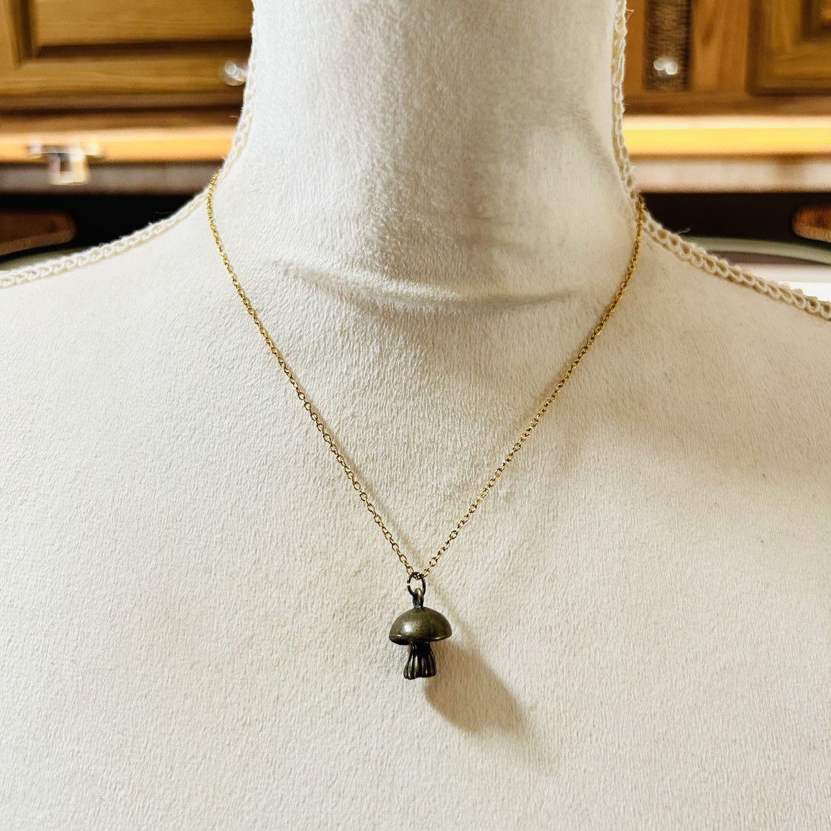 Handmade Handcrafted solid brass mushroom pendant on chain necklace Size ONE SIZE - 2 Thumbnail