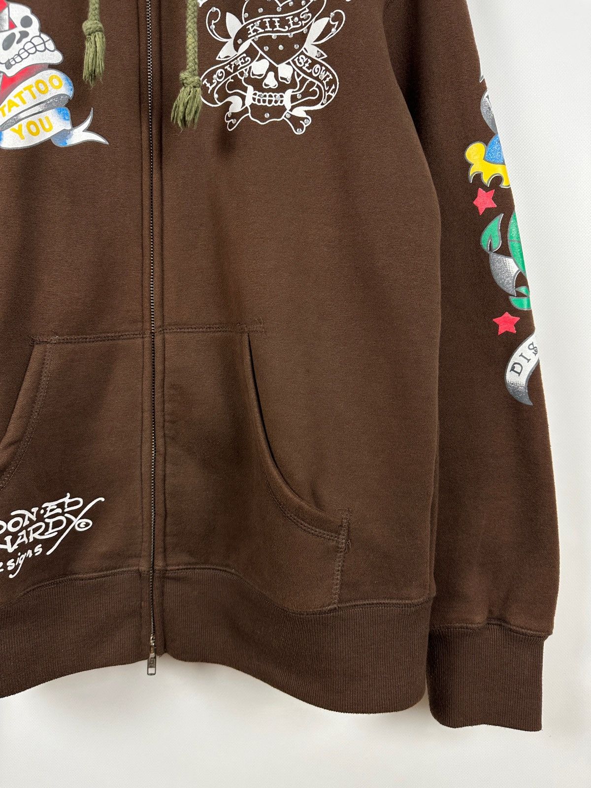 Ed Hardy Vintage Ed Hardy Rhinestones Skull Zip Up Brown Hoodie Size US M / EU 48-50 / 2 - 7 Thumbnail