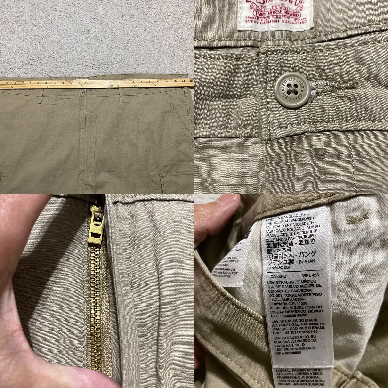 Levi's Levi's Mens Cargo Shorts Beige 52 Inseam 10" Cotton Ripstop Pocket Pockets Logo Utility Work Beltloop Wide 52 Regular Mens Beige Cargo Shorts Size US 36 / EU 52 - 8 Thumbnail