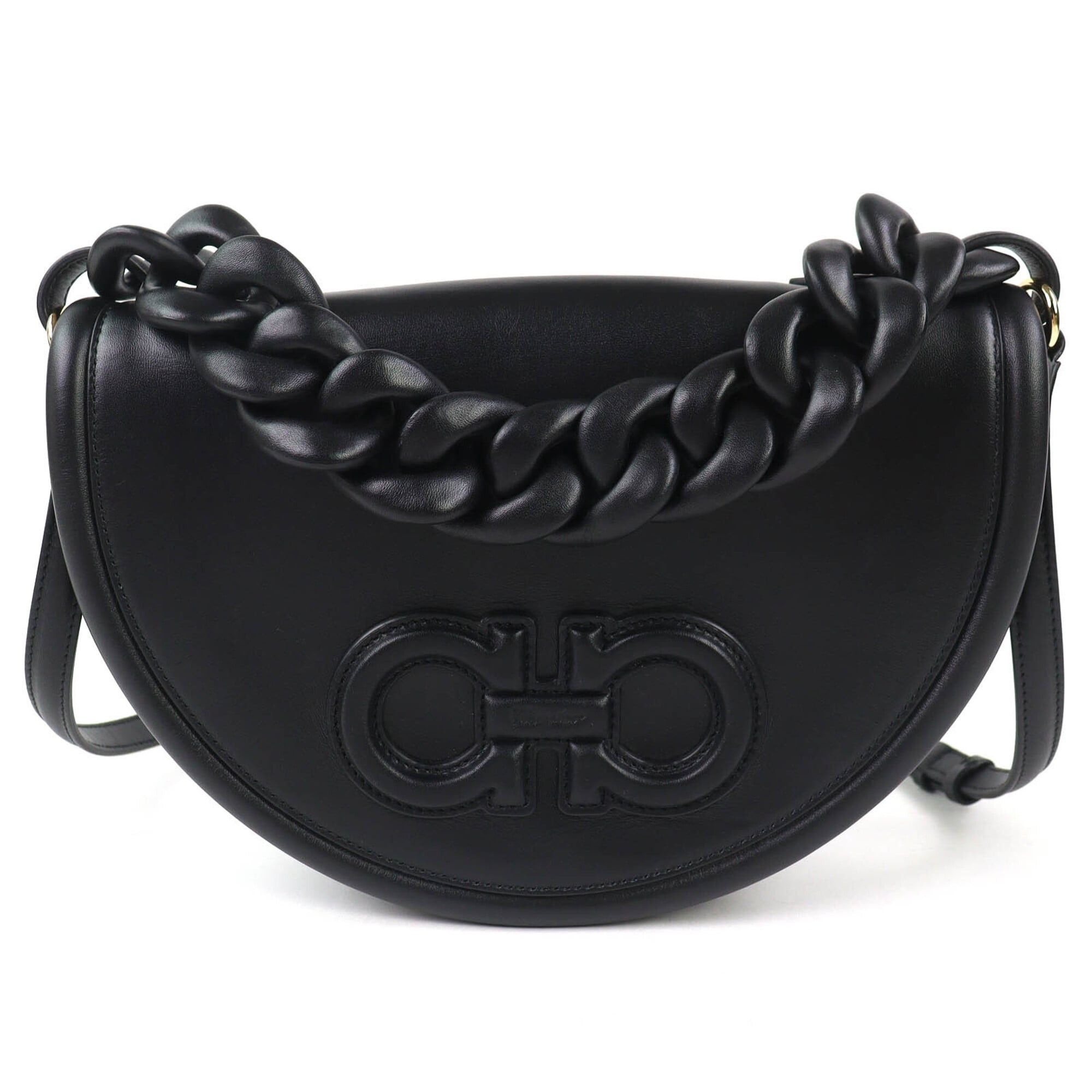 Salvatore Ferragamo Salvatore Ferragamo 212748 AURA Gancini 2-Way Leather Handbag/Shoulder Bag, Black, with Dust Made in Italy, Women's Size ONE SIZE - 1 Thumbnail