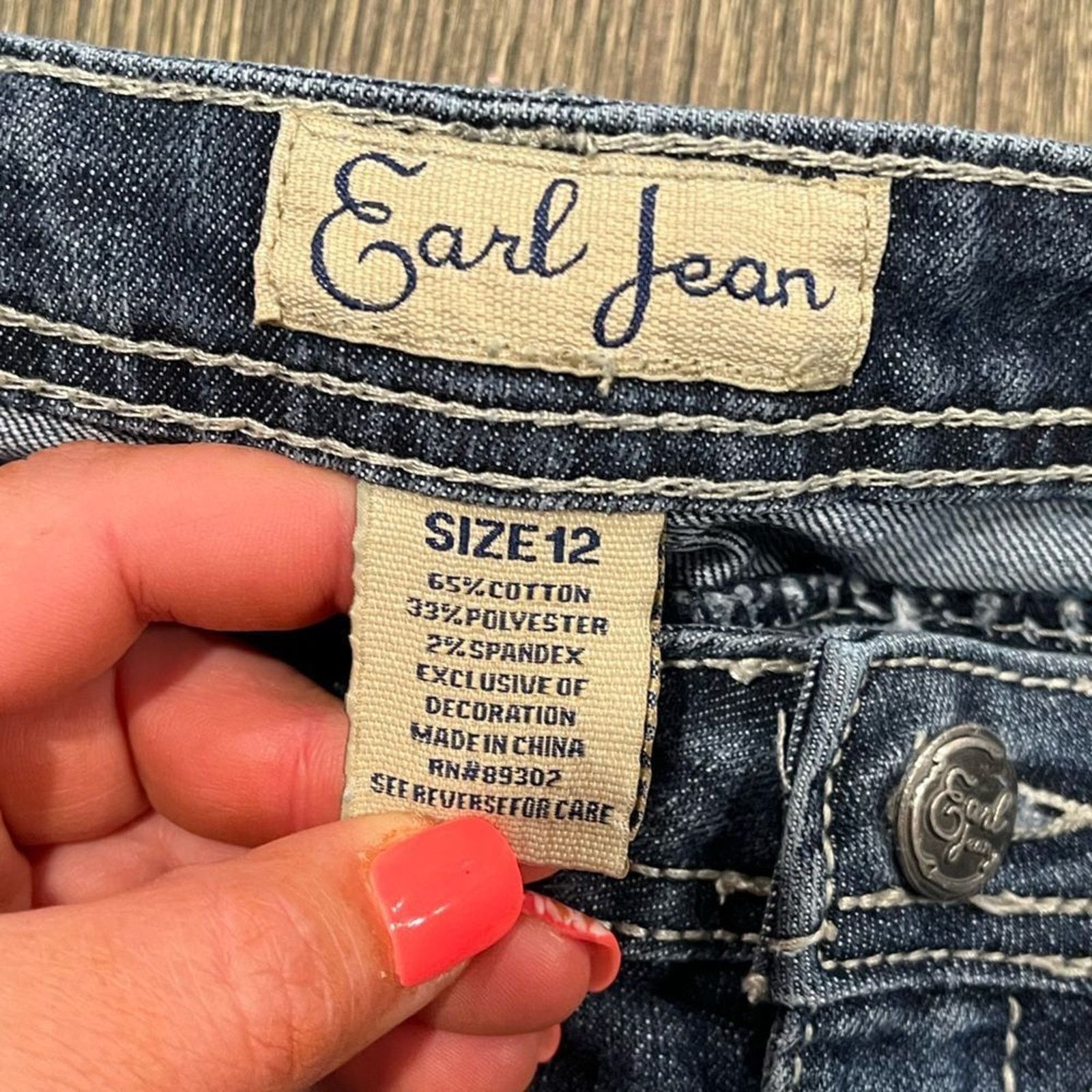 Earl Jeans Earl Jean Straight Jeans Mid-Rise Beaded Embellished Sz 12 Size 34" / US 12 / IT 48 - 7 Thumbnail