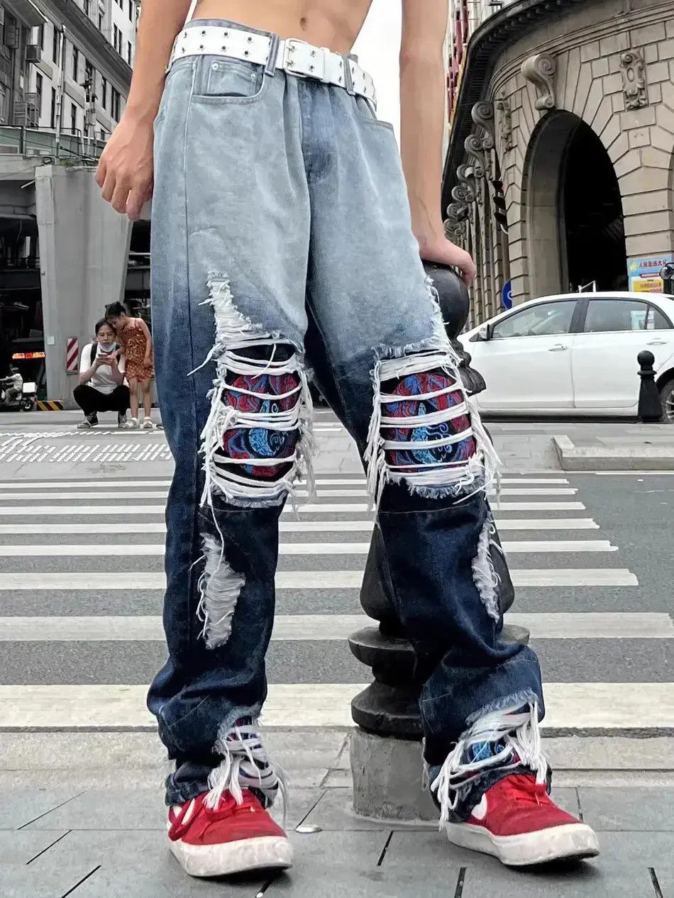 Japanese Brand Loose Dyed Embroidered Jeans Size US 32 / EU 48 - 1 Thumbnail