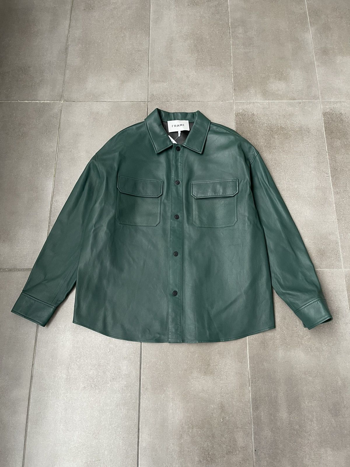 Frame !DS! SS23 Frame Dark Green Leather Shirt Jacket Size US M / EU 48-50 / 2 - 9 Thumbnail