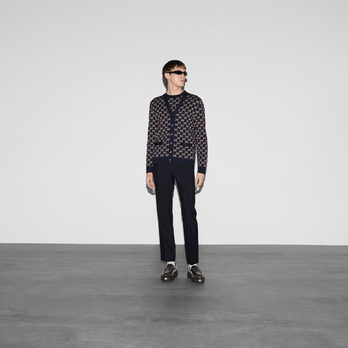 o1s1wg110925 Wool Jacquard Cardigan With GG Shadow