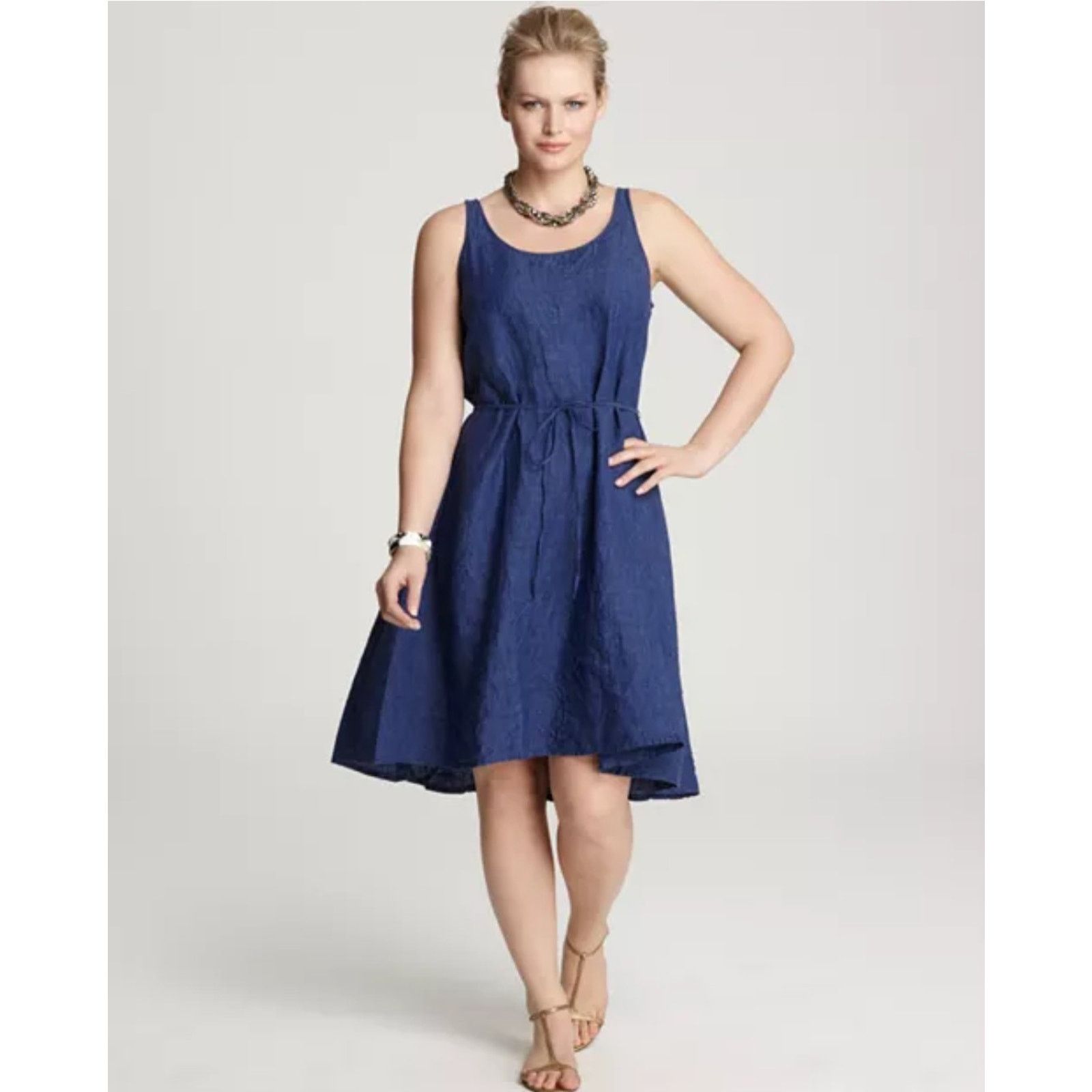 Eileen Fisher Eileen Fisher Linen Dress Small Blue Sleeveless Tie Waist Size S / US 4 / IT 40 - 1 Thumbnail