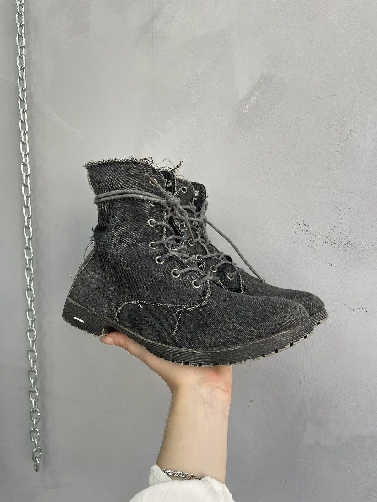 Japanese Brand Vintage Grey Distressed denim guidi style Up Boots Size 41 Size US 8 / EU 41 - 1 Thumbnail
