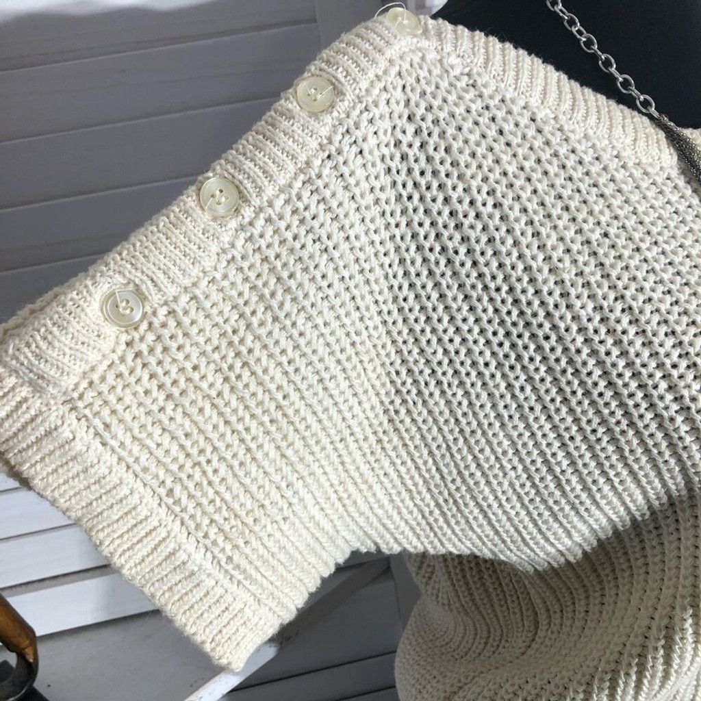 Vintage Y2K Chaus Chunky Knit Blouse Short Sleeves Cotton Cream sz S Size XS / US 0-2 / IT 36-38 - 7 Thumbnail