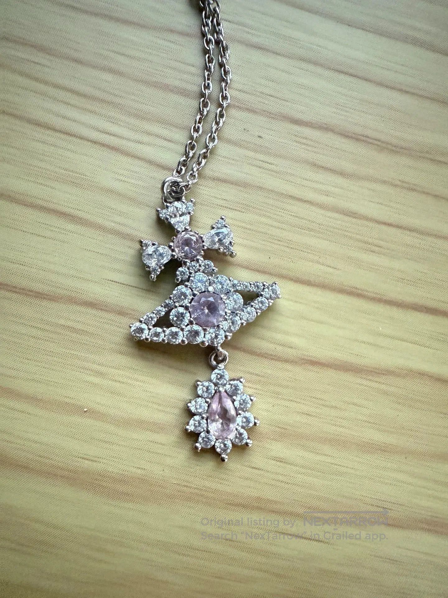 pink mermaid tear 925 silver necklace.