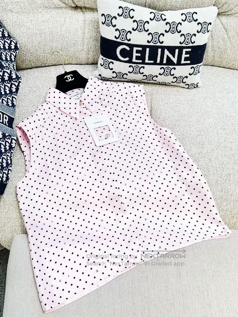 Chanel Chanel 24P pink and black polka dot silk sleeveless shirt Size XS / US 0-2 / IT 36-38 - 2 Thumbnail