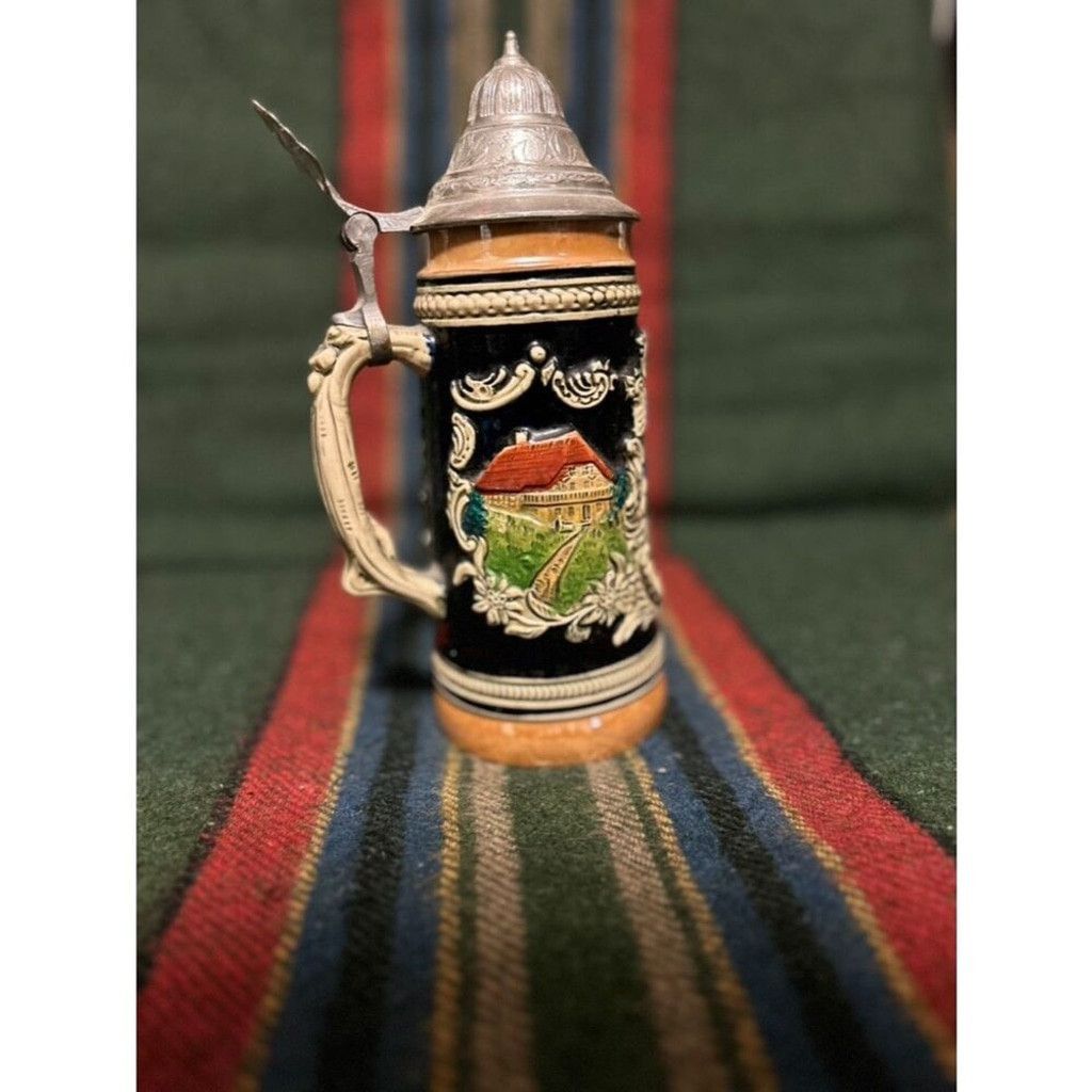 The Unbranded Brand 2 Large 20th Century German Ceramic Beer SteinwithPewter Lid Size ONE SIZE - 11 Thumbnail