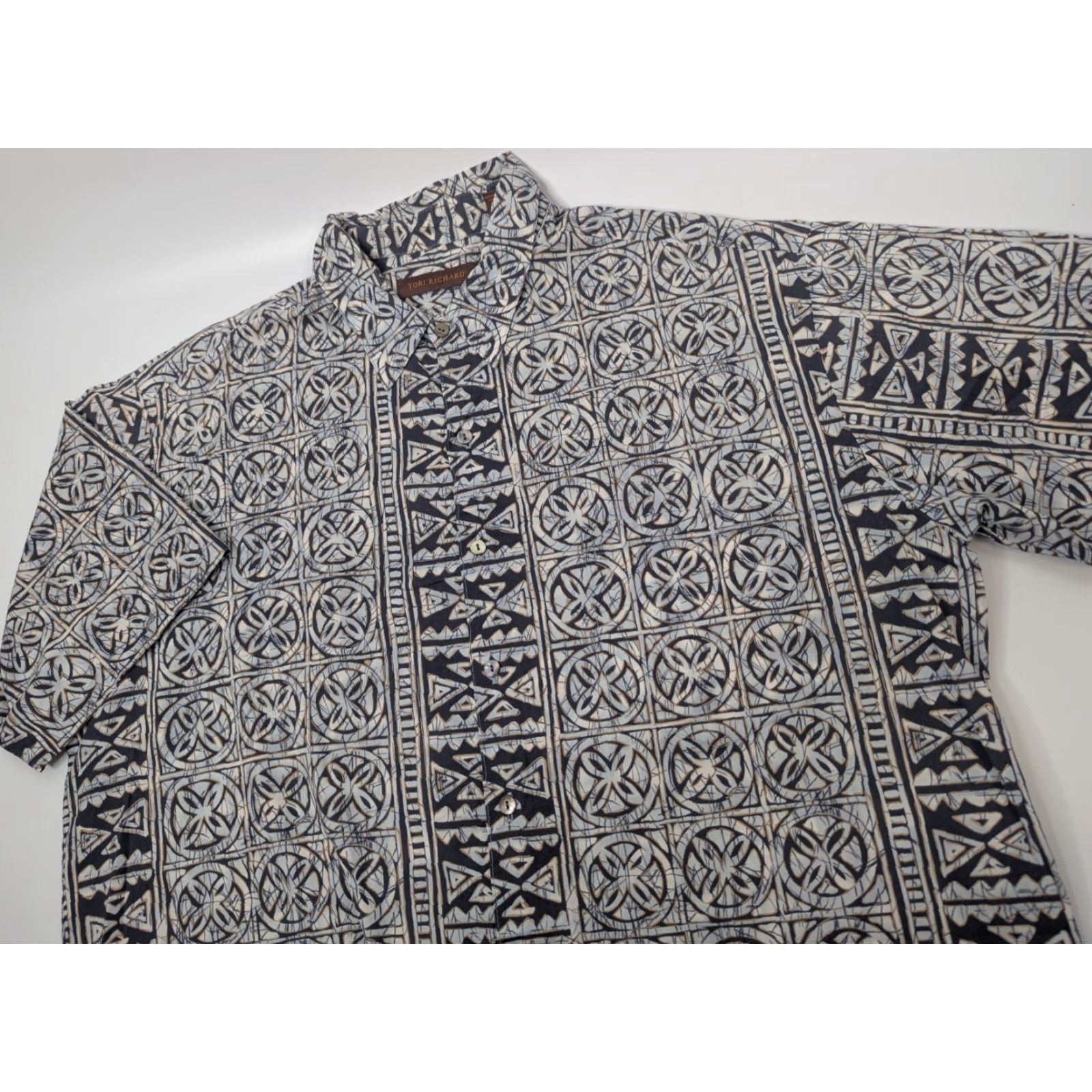 Tori Richard Tori Richard Shirt Men's XL Hawaiian Aloha Geometric Cotton Lawn USA Made Shirt Size US XL / EU 56 / 4 - 2 Thumbnail