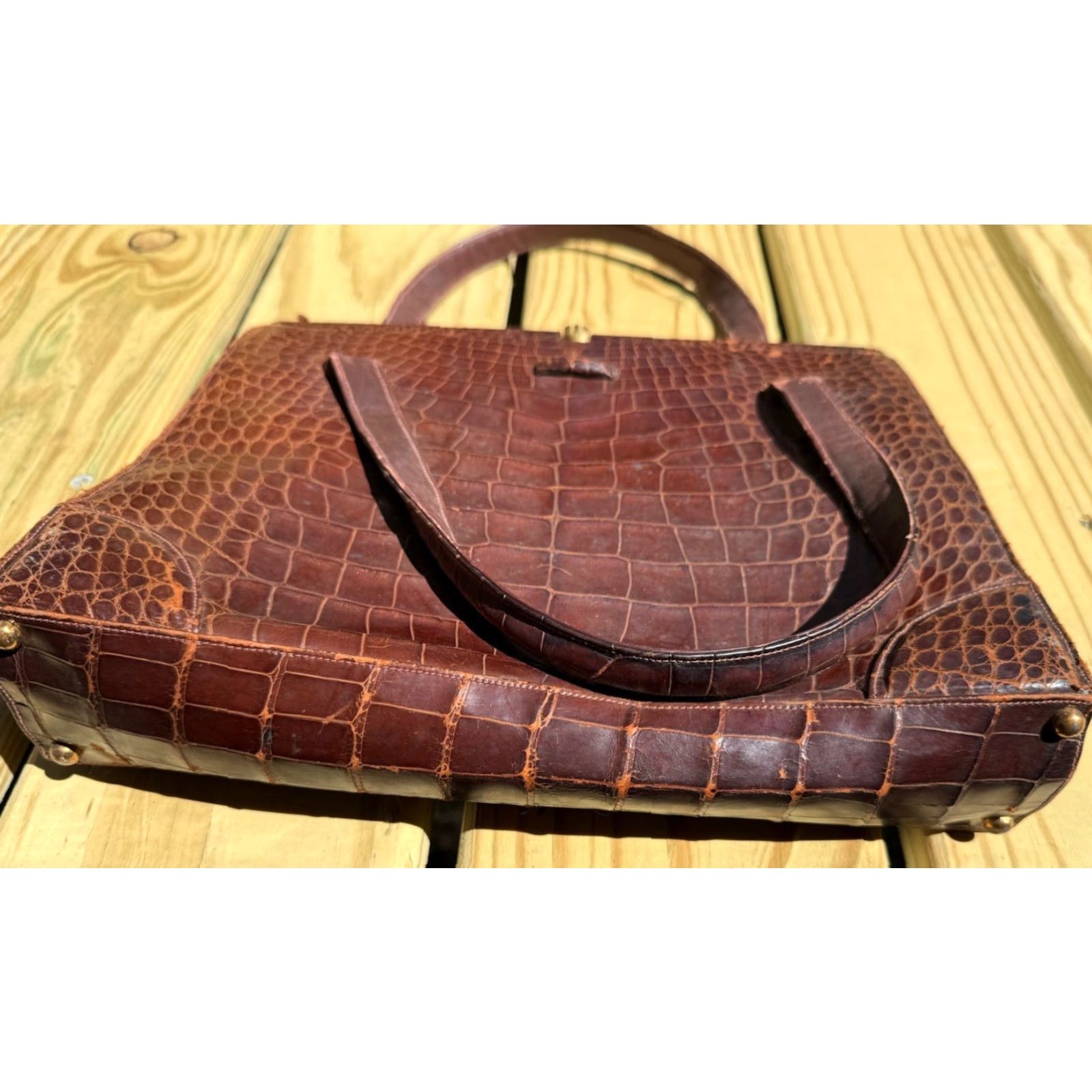 Avenue VINTAGE Lucille De Paris Saks 5th Avenue Purse Handbag Brown Alligator Crocodile Purse Women Formal 1950s 1960s Women Size ONE SIZE - 5 Thumbnail