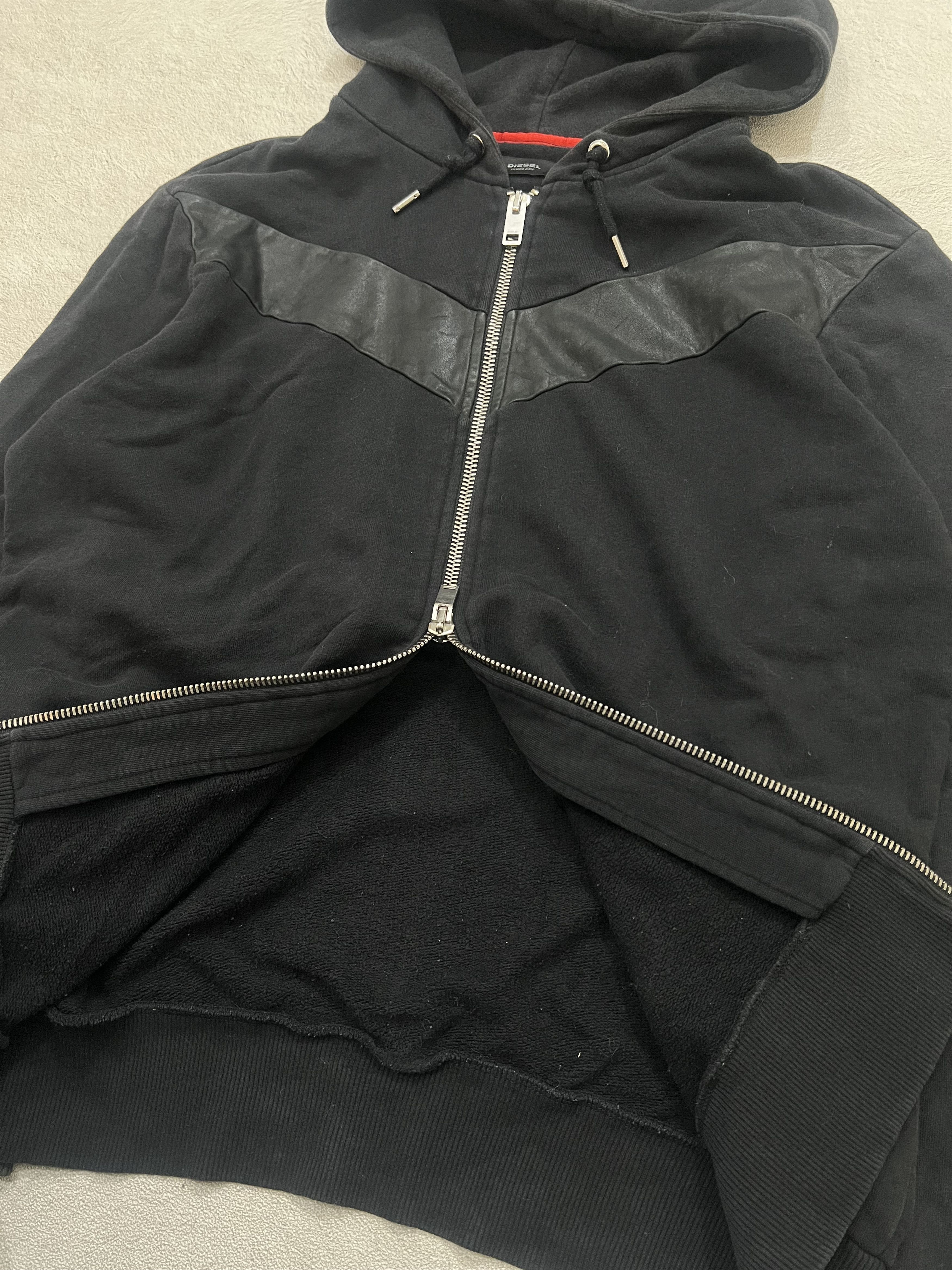 Diesel 2000s Diesel Timeless Lamb Skin Leather Hybrid Zip Hoddie Size US XL / EU 56 / 4 - 3 Thumbnail