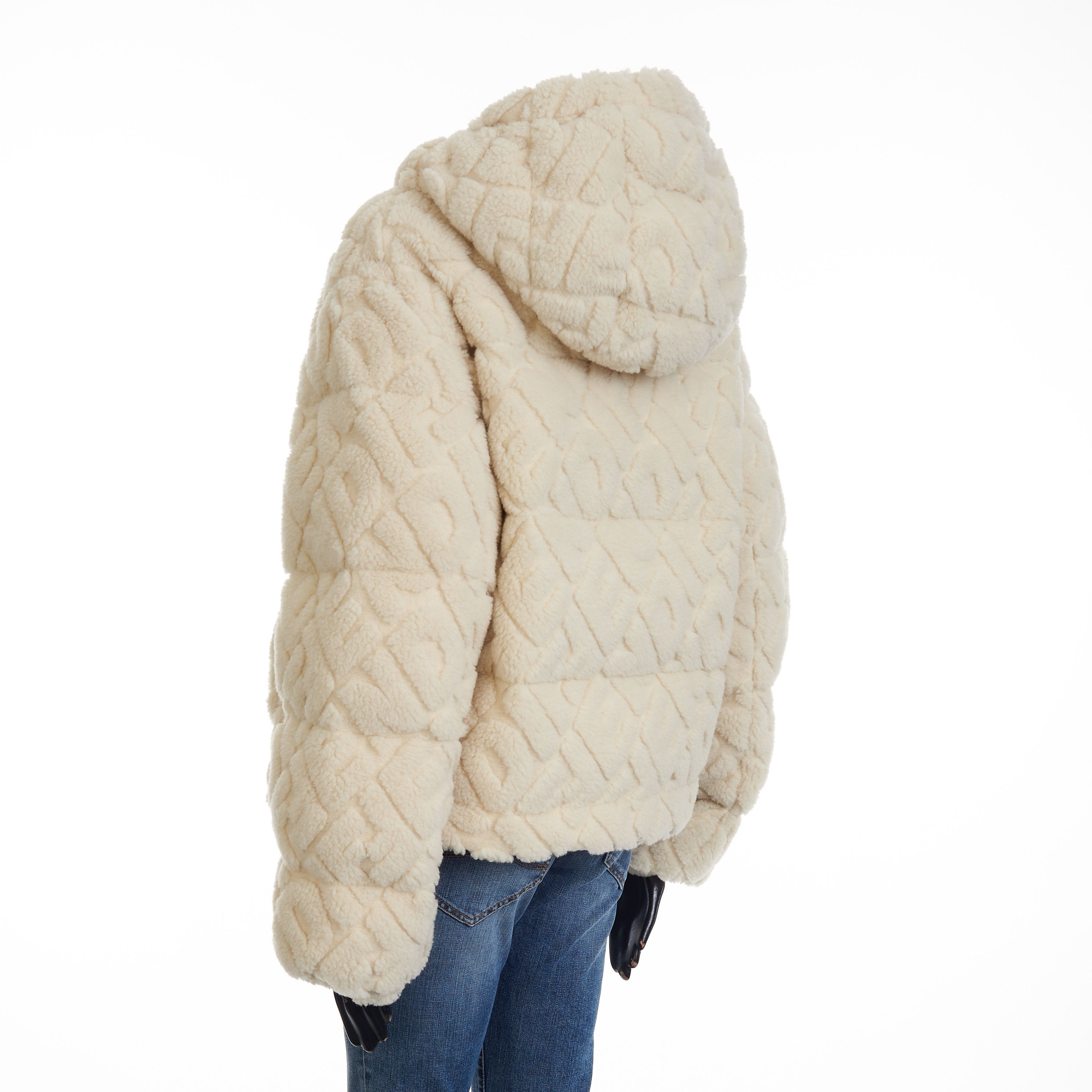 Fendi Short Blouson Jacket - White Wool, FF Motif, Drawstring Size L / US 10 / IT 46 - 4 Thumbnail