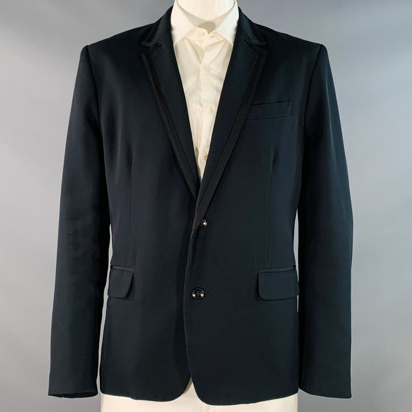 Mr Turk Navy Triacetate Contrast Trim Single Breasted Sport Coat Size 46R - 1 Thumbnail
