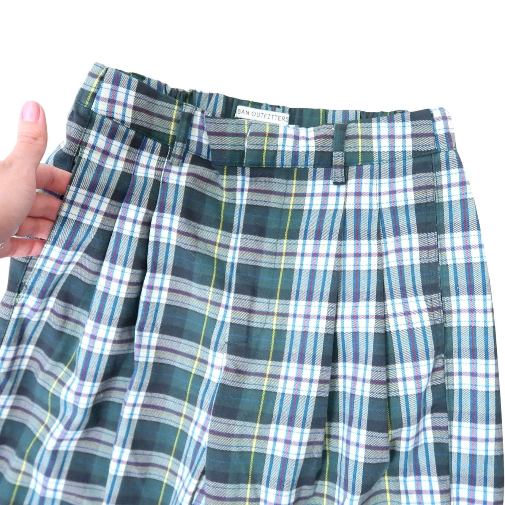 Urban Outfitters Urban Outfitters Pants Plaid Green White High Rise Straight Leg S Womens Casual 27in Inseam Webbed Elastic Back Waist Pockets Size 28" / US 6 / IT 42 - 2 Thumbnail