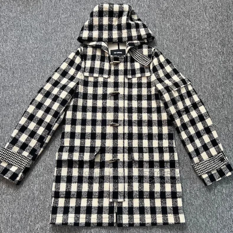 Raf Simons Black and White Plaid Coat