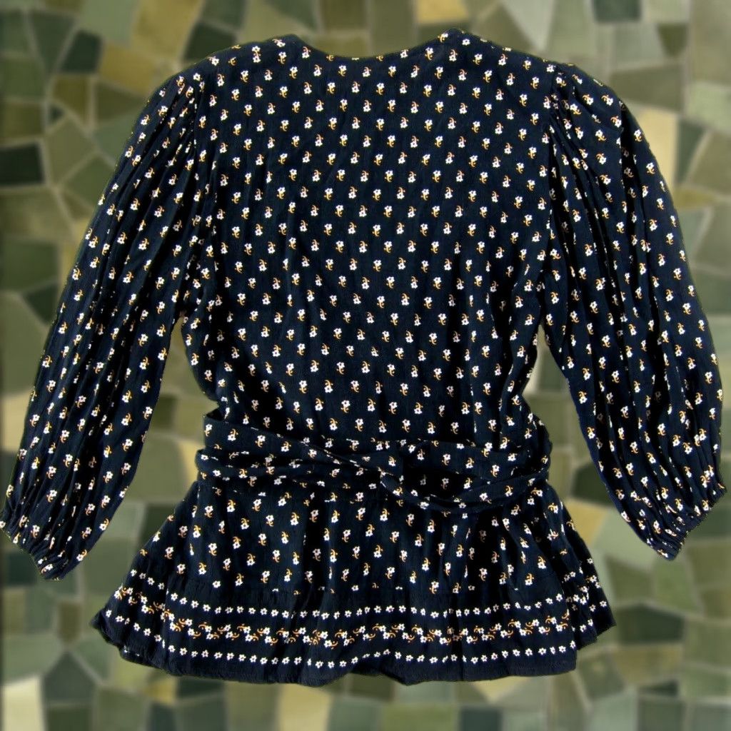 Vintage Faithfull The Brand Anthropologie Black Floral Rayon 3/4 Sleeve Wrap Blouse 2 Size XS / US 0-2 / IT 36-38 - 1 Thumbnail