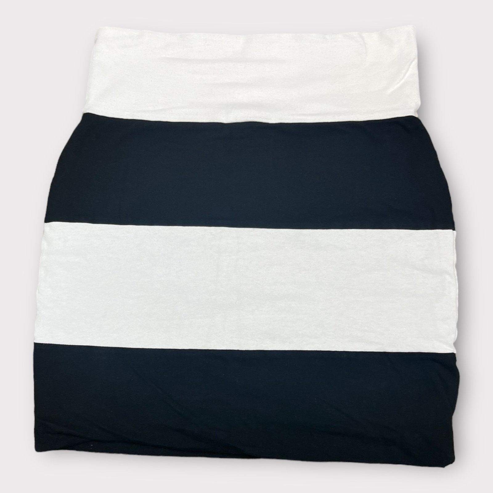 Vintage Lily White Black and White Wide Striped Mini Body-con Skirt Size 28" / US 6 / IT 42 - 2 Thumbnail