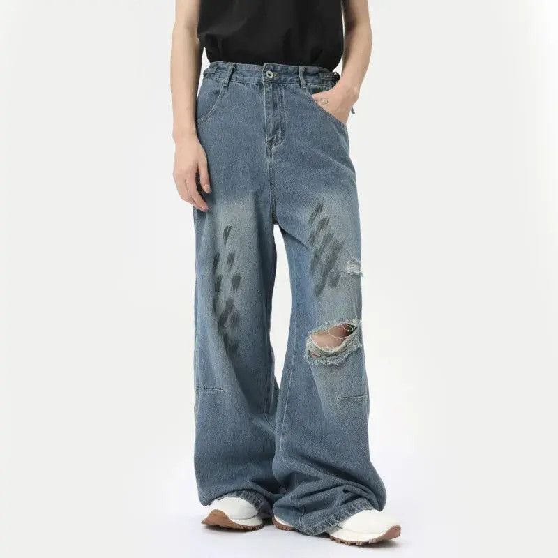 Japanese Brand Worn-out Holes Wide Leg Denim Size US 32 / EU 48 - 1 Thumbnail