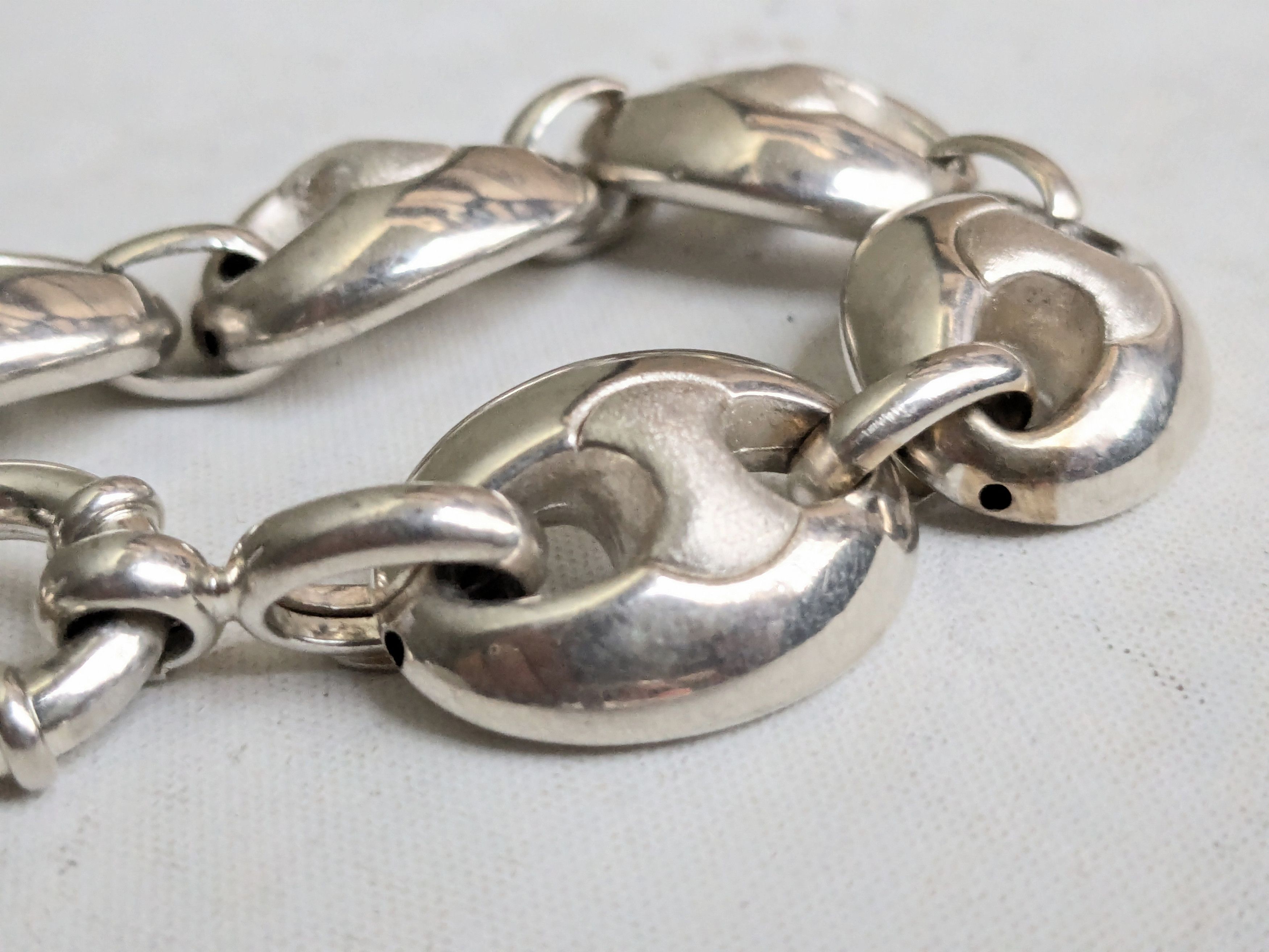 Jewelry Vintage Sterling Silver Bracelet Mariner Anchor Puffy Hollow Size 26 - 9 Thumbnail