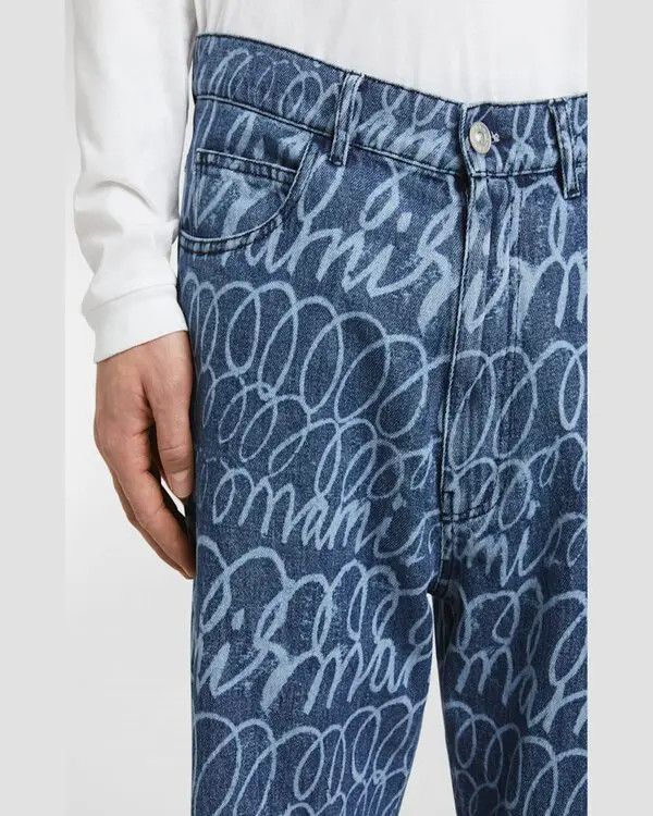 Marni o1w1db11125 Wide-Leg Scribble Jeans in Blue Size US 34 / EU 50 - 4 Thumbnail