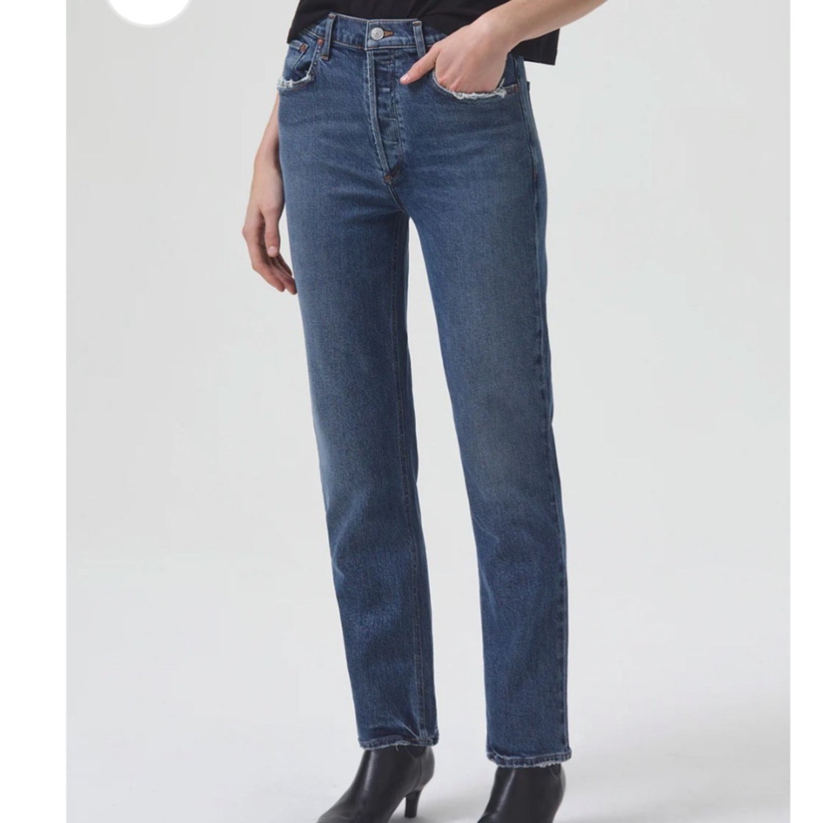Agolde Agolde Riley Long High Rise Straight in Medium Wash Blue Size 26" / US 2 / IT 38 - 2 Thumbnail