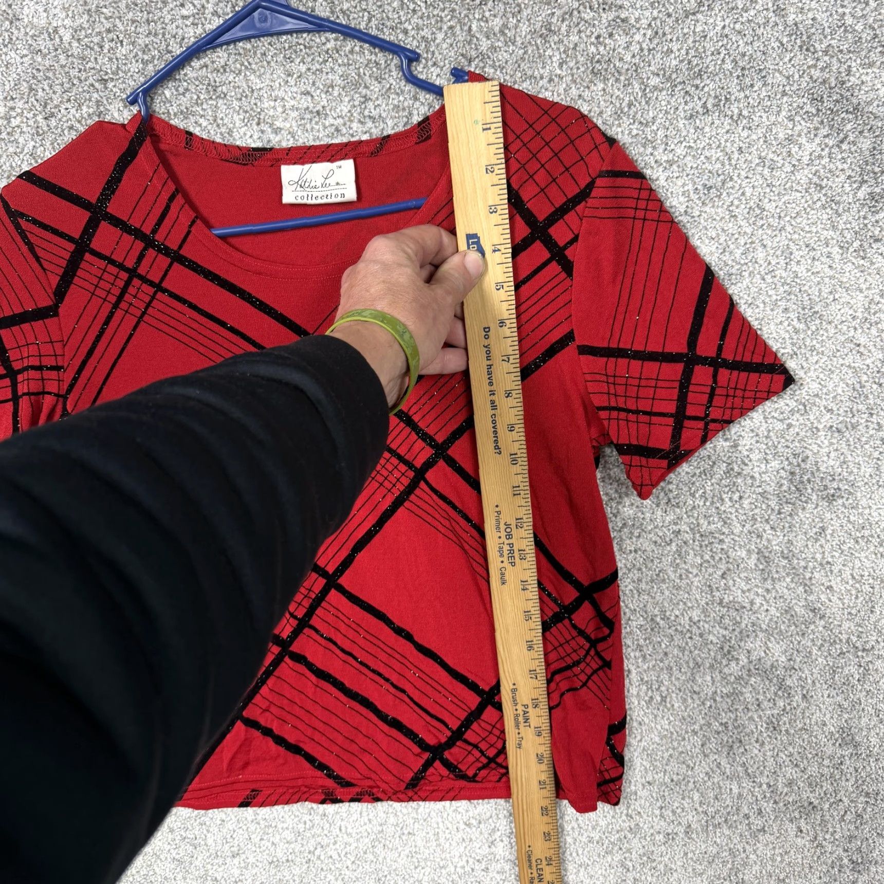 Lee VTG 90s Y2K Kathie Lee Collection Womens T-Shirt Red Black Glitter Plaid Round Neck Short Sleeve Casual Vintage Grunge Disco Size M / US 6-8 / IT 42-44 - 2 Thumbnail