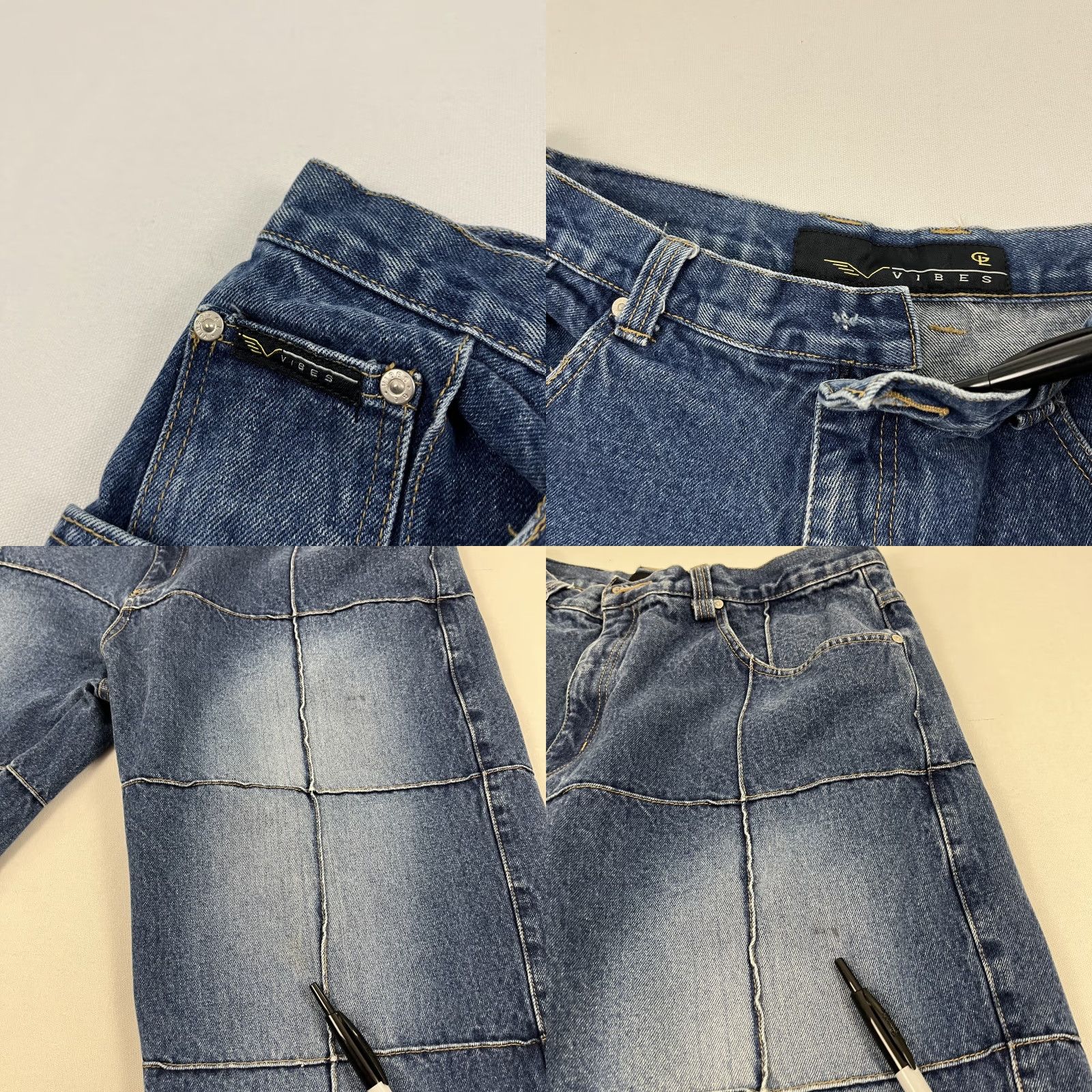 VIBE VINTAGE Vibes Gold Label Jeans Mens 34 x 31 Blue Denim Patchwork Skater Grunge Y2K Jeans Mens Blue Patchwork 34x31 Grunge Skater Y2K Size US 34 / EU 50 - 8 Thumbnail