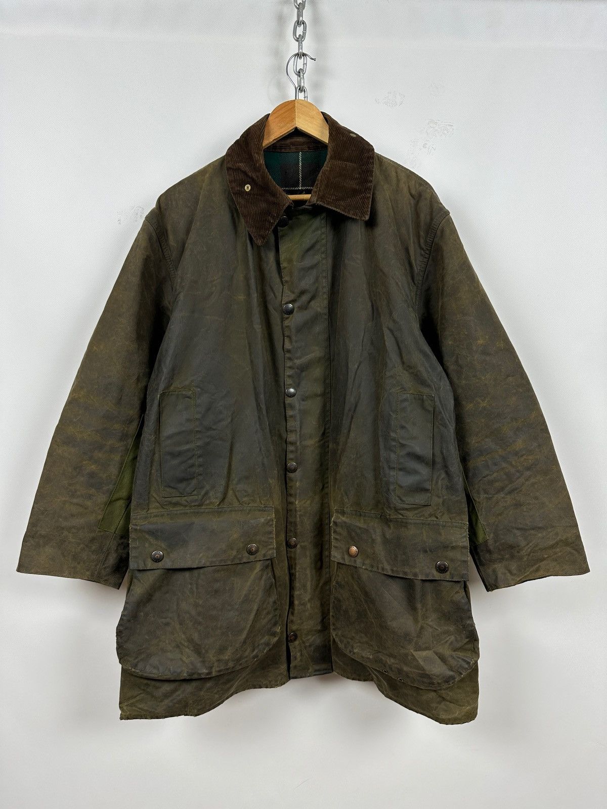 Barbour Vintage Barbour Northumbria Olive Green Waxed Coat Jacket Size US XL / EU 56 / 4 - 1 Thumbnail