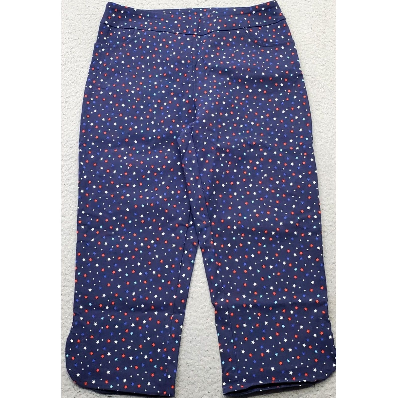 Vintage Kate Park Capri Pants Women M Multi Stars Print Stretch Straight Pull-On Size 32" / US 10 / IT 46 - 2 Thumbnail