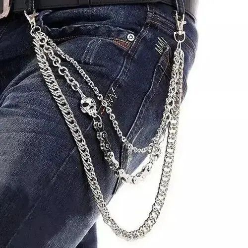 Jewelry Punk Hip Hop Silver Color Metal Skull Waist Pants Chain, Men's