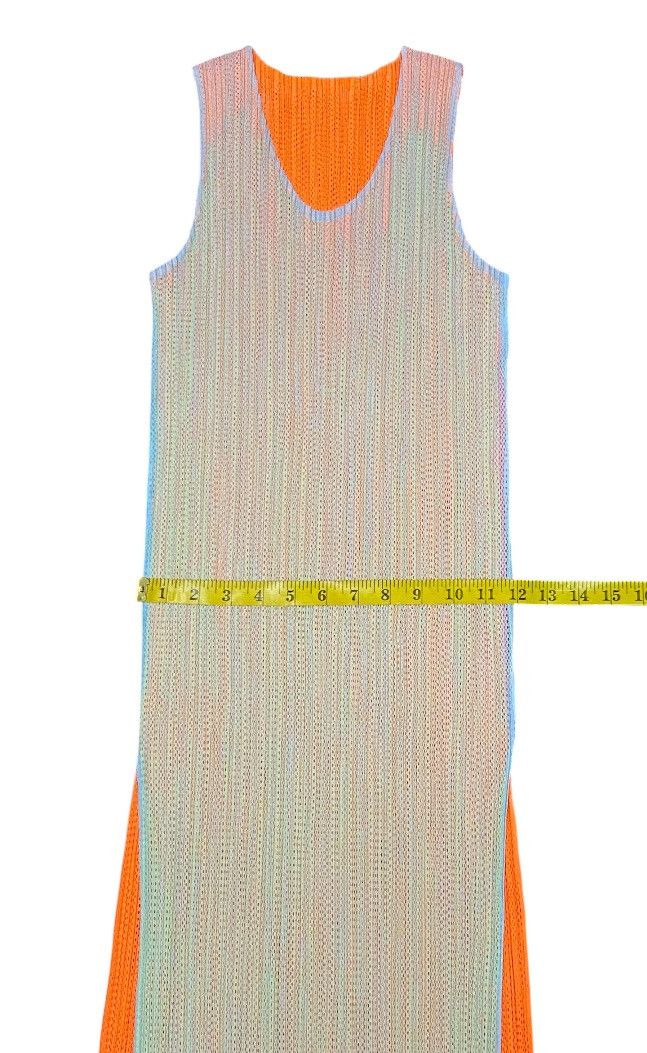 Pleats Please Issey Miyake Pleats Please Fluorescent Green Orange Mesh Overlay Dress Size L / US 10 / IT 46 - 14 Thumbnail
