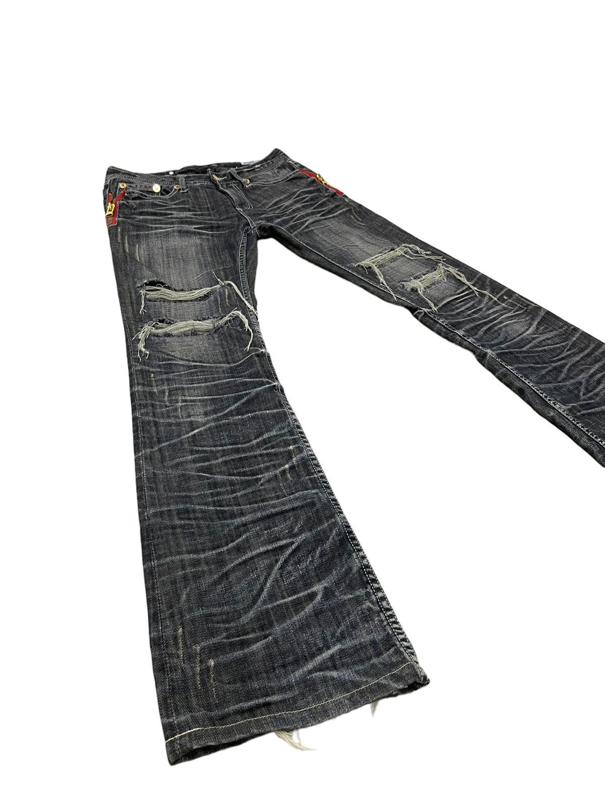 Pre-owned Hype Flare Jeans Semantic Design Faded Distress Boot Cut 82 In Faded Black