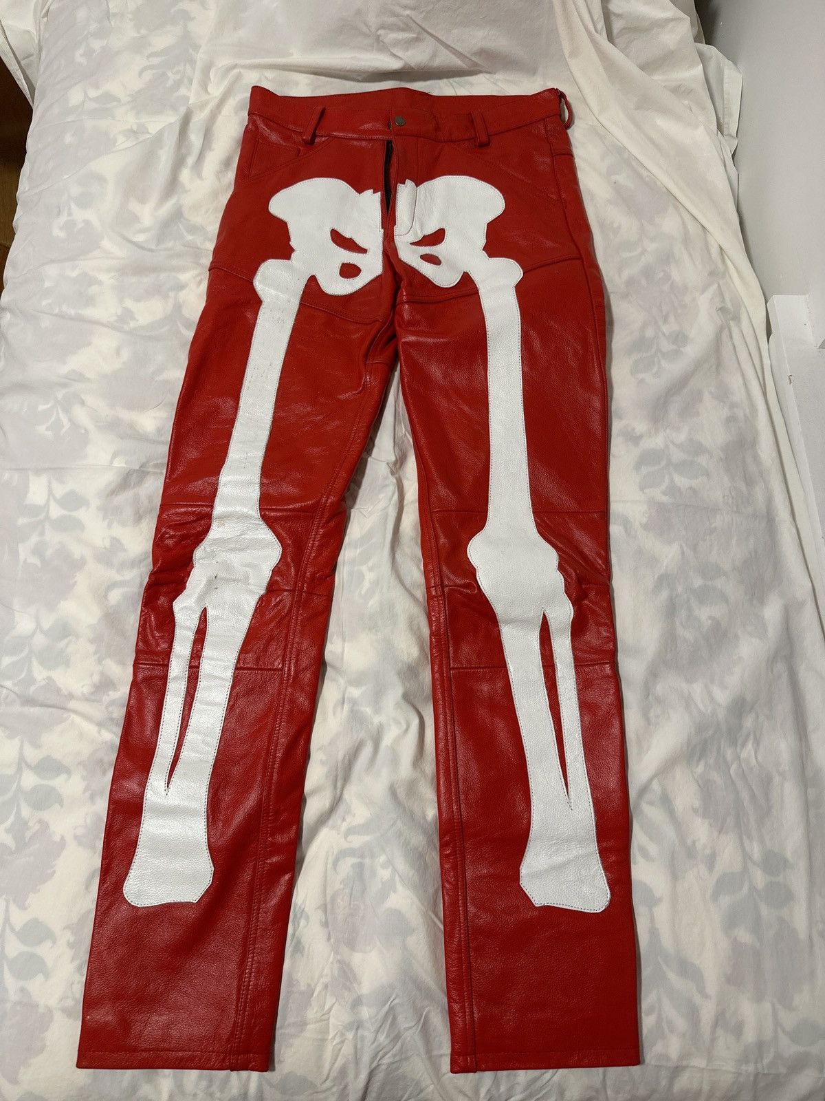 seeingDEADpeople SeeingDeadPeople Red Leather Bone Pants Size US 32 / EU 48 - 1 Thumbnail