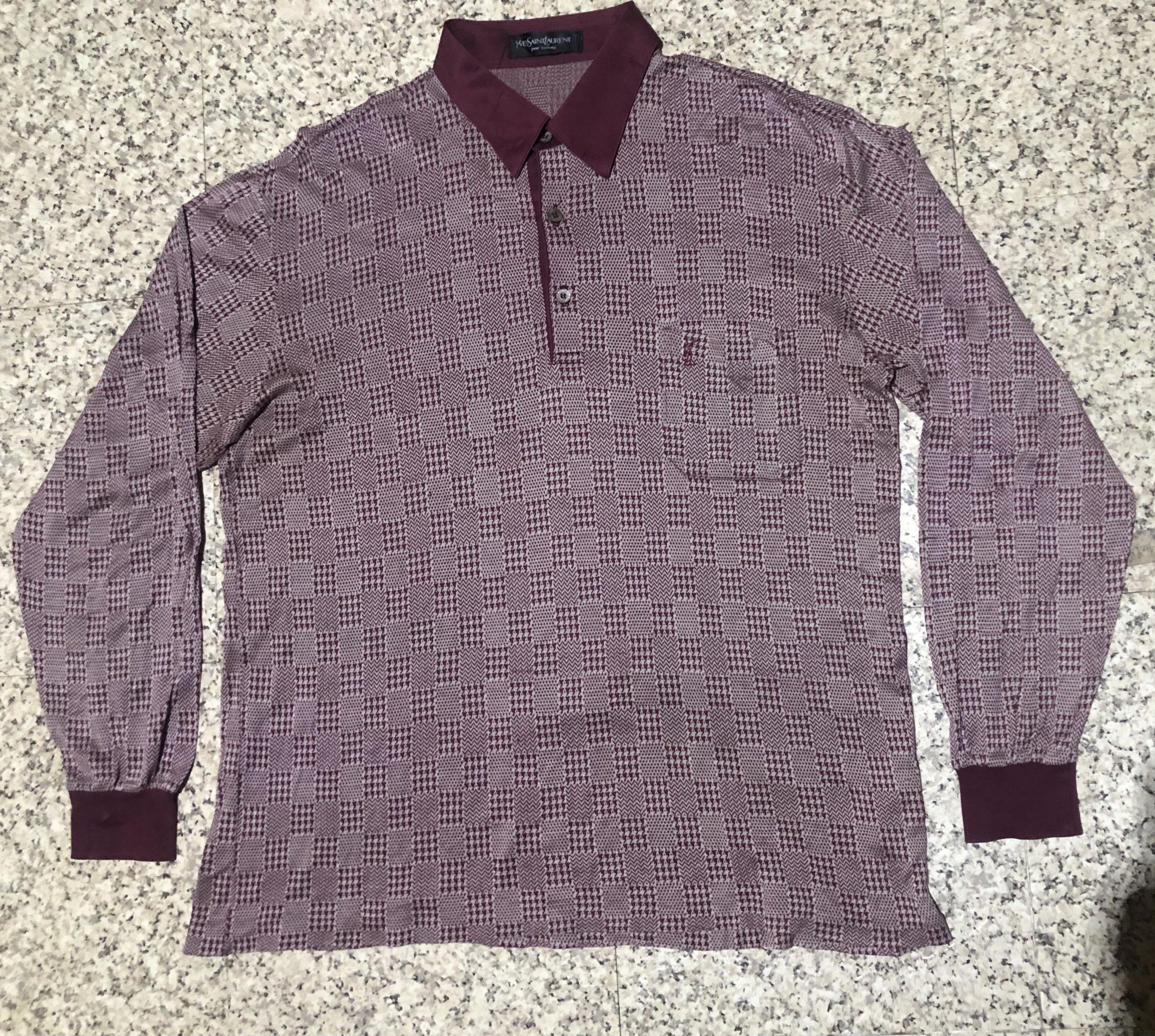 Yves Saint Laurent Vintage Yves Saint Laurent Pour Homme Houndstooth Knit Polo Size US M / EU 48-50 / 2 - 1 Thumbnail