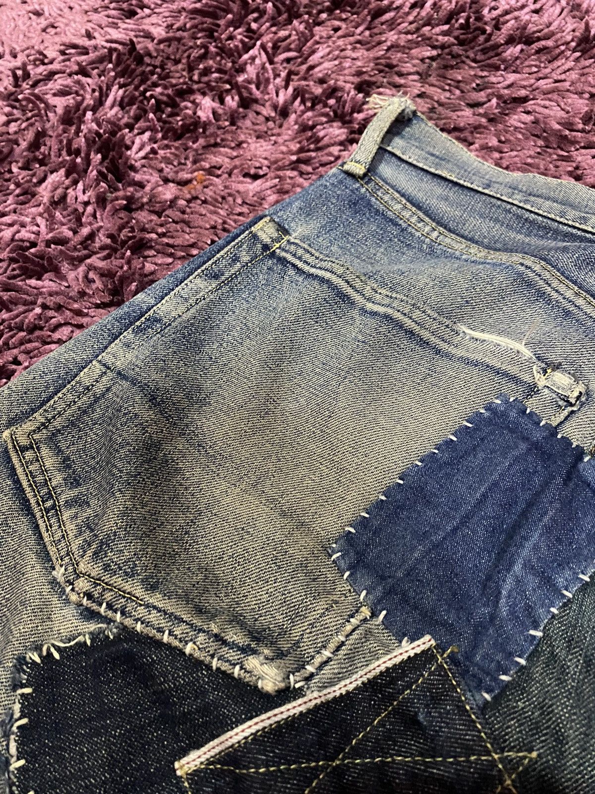 Vintage VTG Kapital Inspired Sashiko Boro Patchwork Jeans Selvedge Size US 33 - 15 Thumbnail