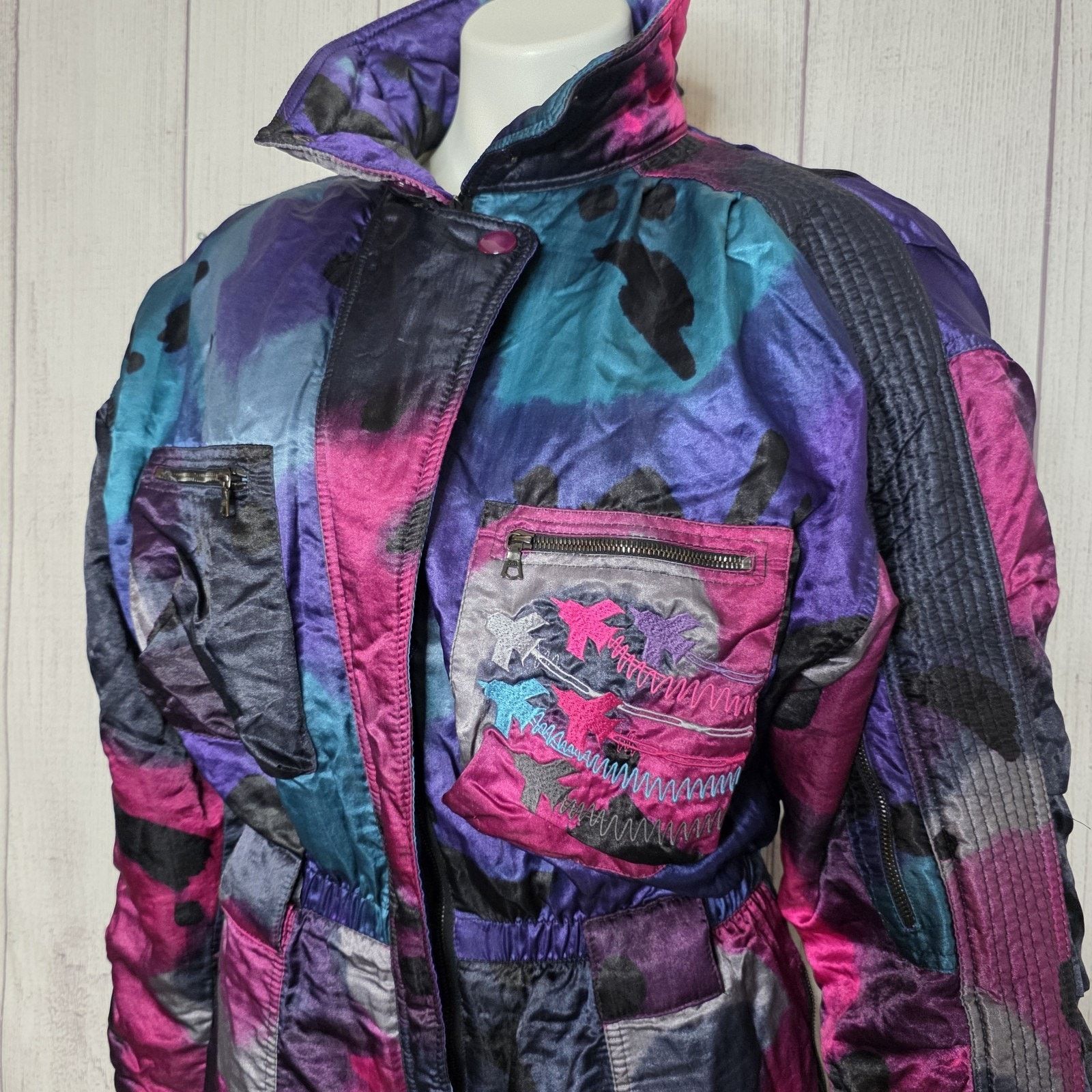 Vintage Vintage 80s 90s Neon Splatter Abstract Snowsuit One Piece Size 29" - 4 Thumbnail