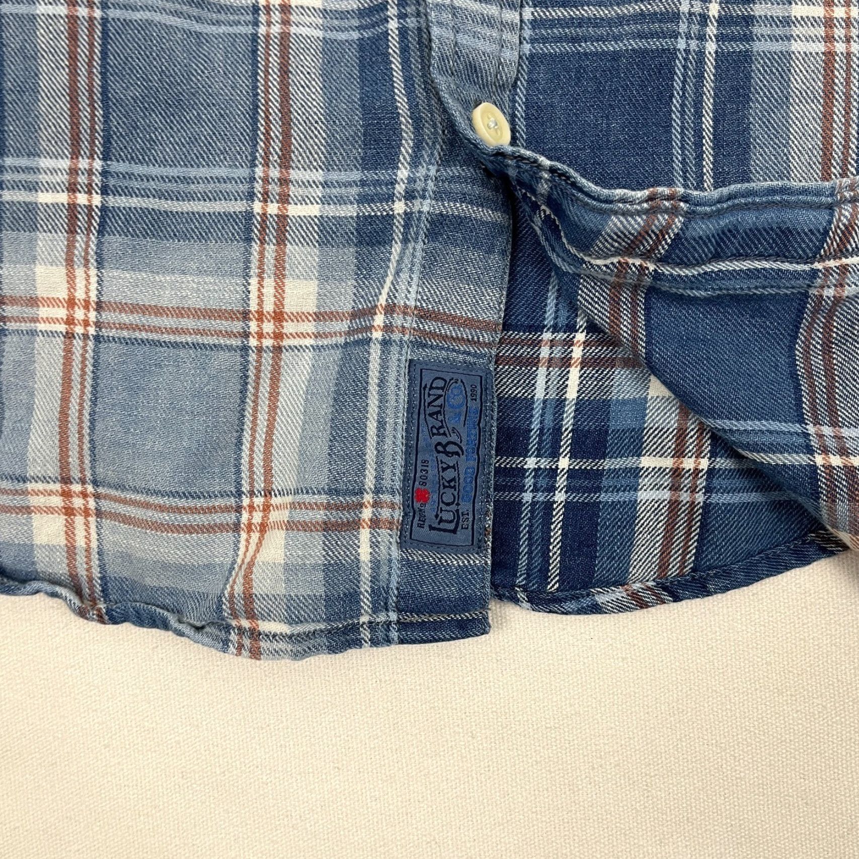 Lucky Brand Lucky Brand Flannel Shirt Mens L True Indigo Blue Workwear Button Up Twin Pocket Shirt Mens L Blue Plaid Casual Workwear Vintage No Size US L / EU 52-54 / 3 - 4 Thumbnail