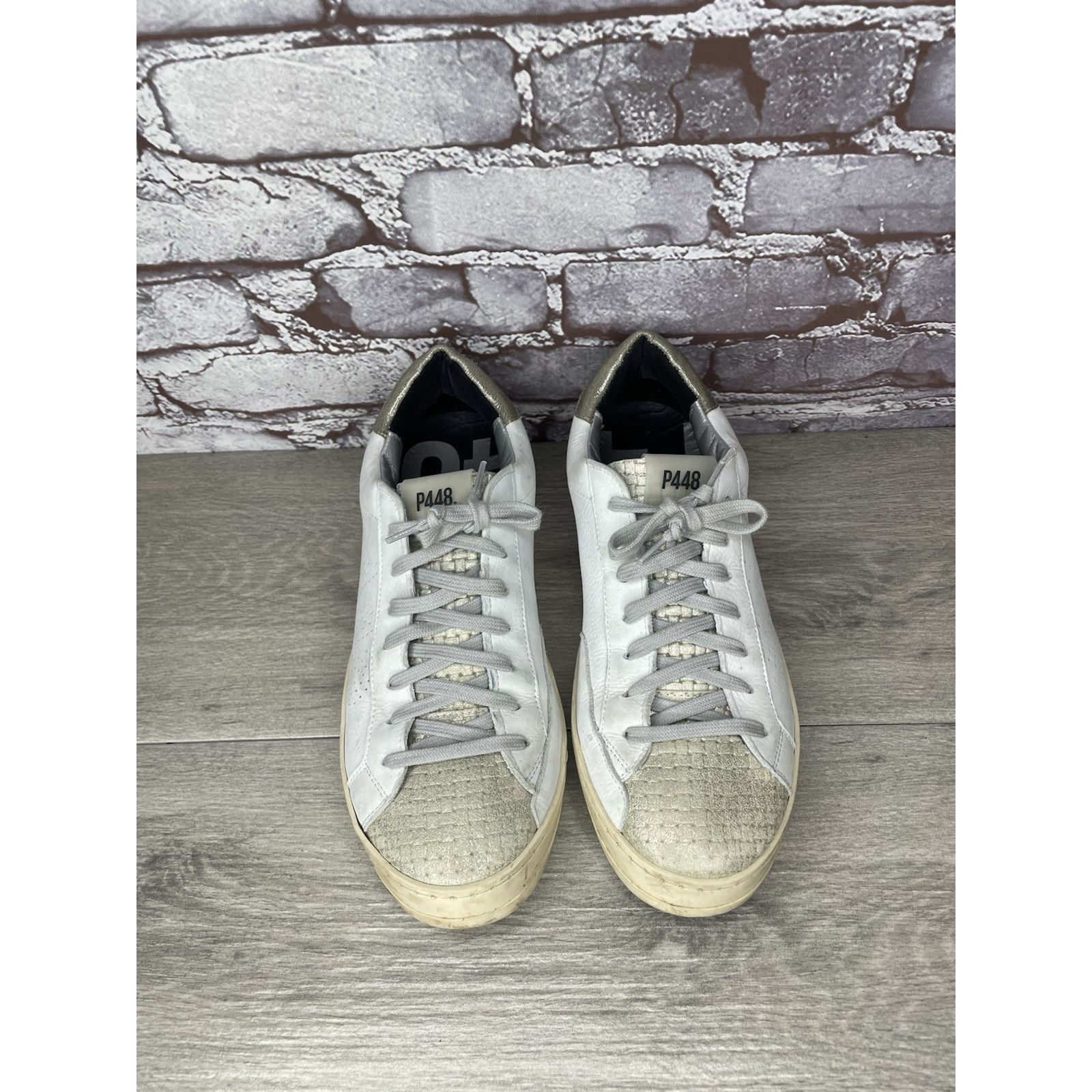 P448 P448 John Kale Bia White Leather Grey Lace Up Casual Sneaker Size US 11 / IT 41 - 17 Thumbnail