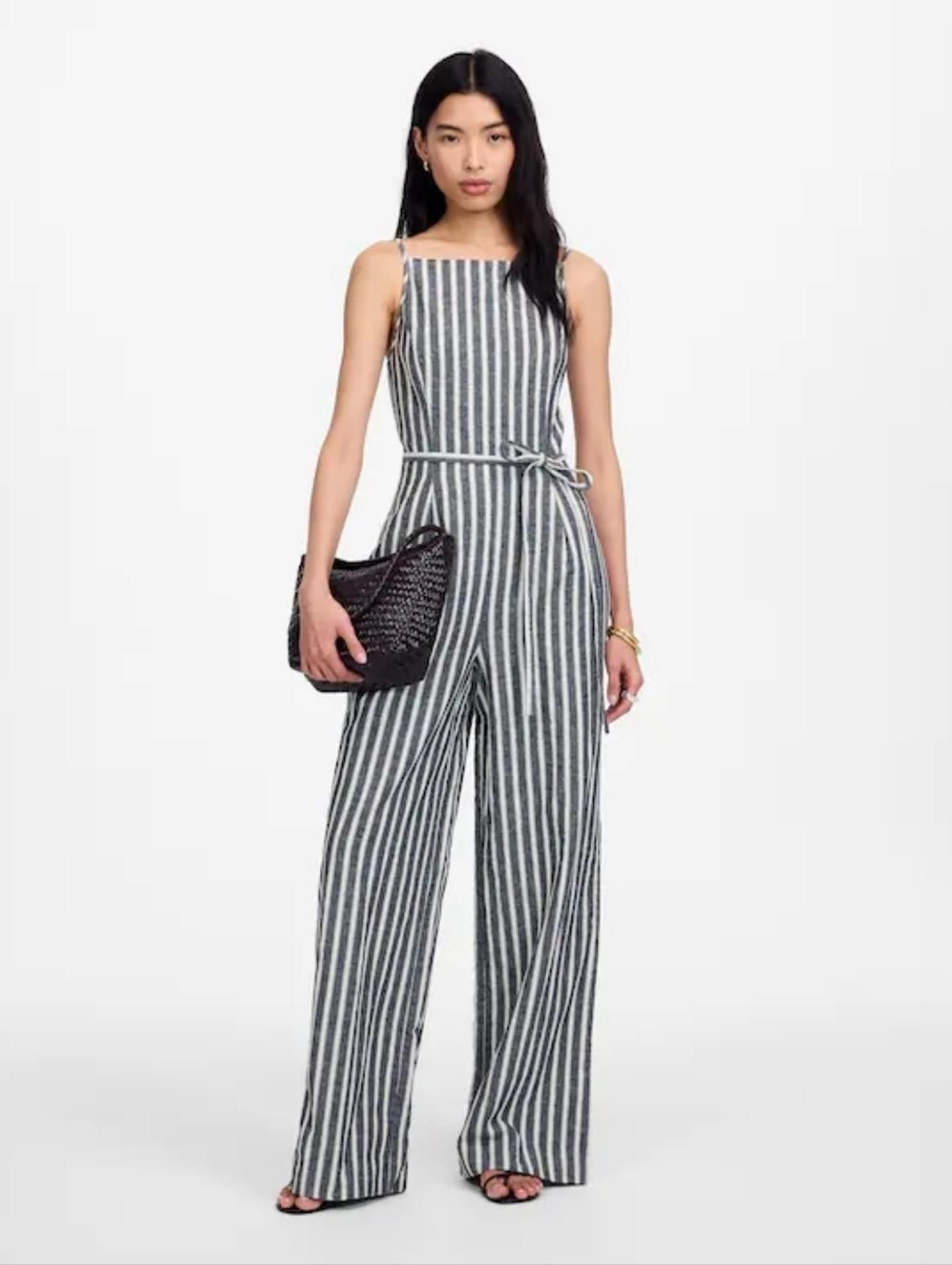 Madewell Madewell Pleated Wide-Leg Jumpsuit in Pinstripe Linen Size 24" / US 00 / IT 34 - 1 Thumbnail