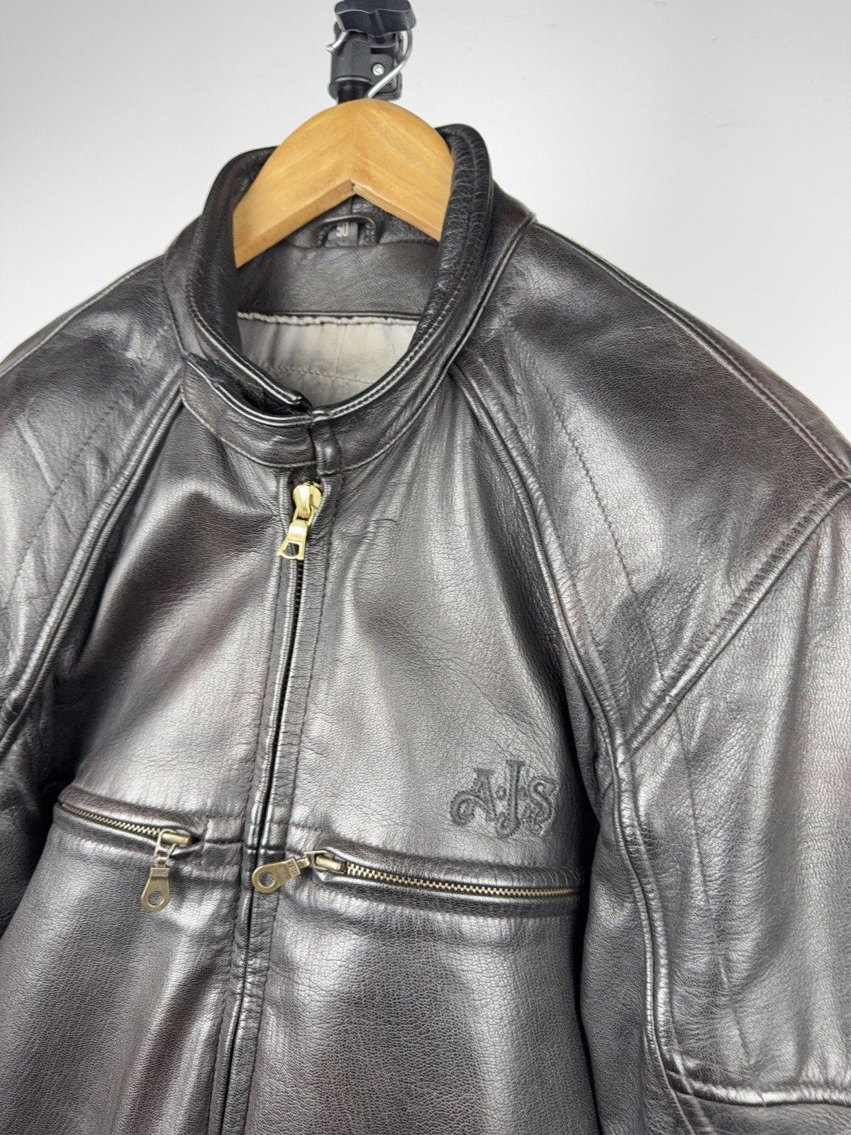 Genuine Leather 90s AJS Biker Moto Leather Motorcycle Jacket Armor Size 50 Size US M / EU 48-50 / 2 - 2 Thumbnail