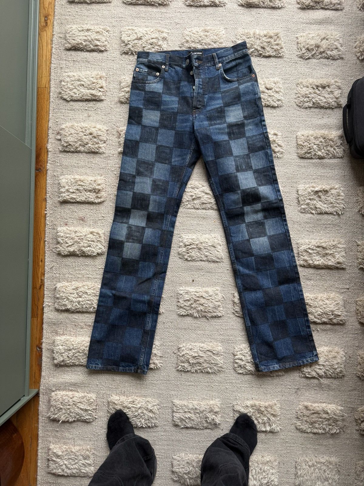 Balenciaga Rare Balenciaga Blue Checkered Denim Size US 29 - 1 Thumbnail