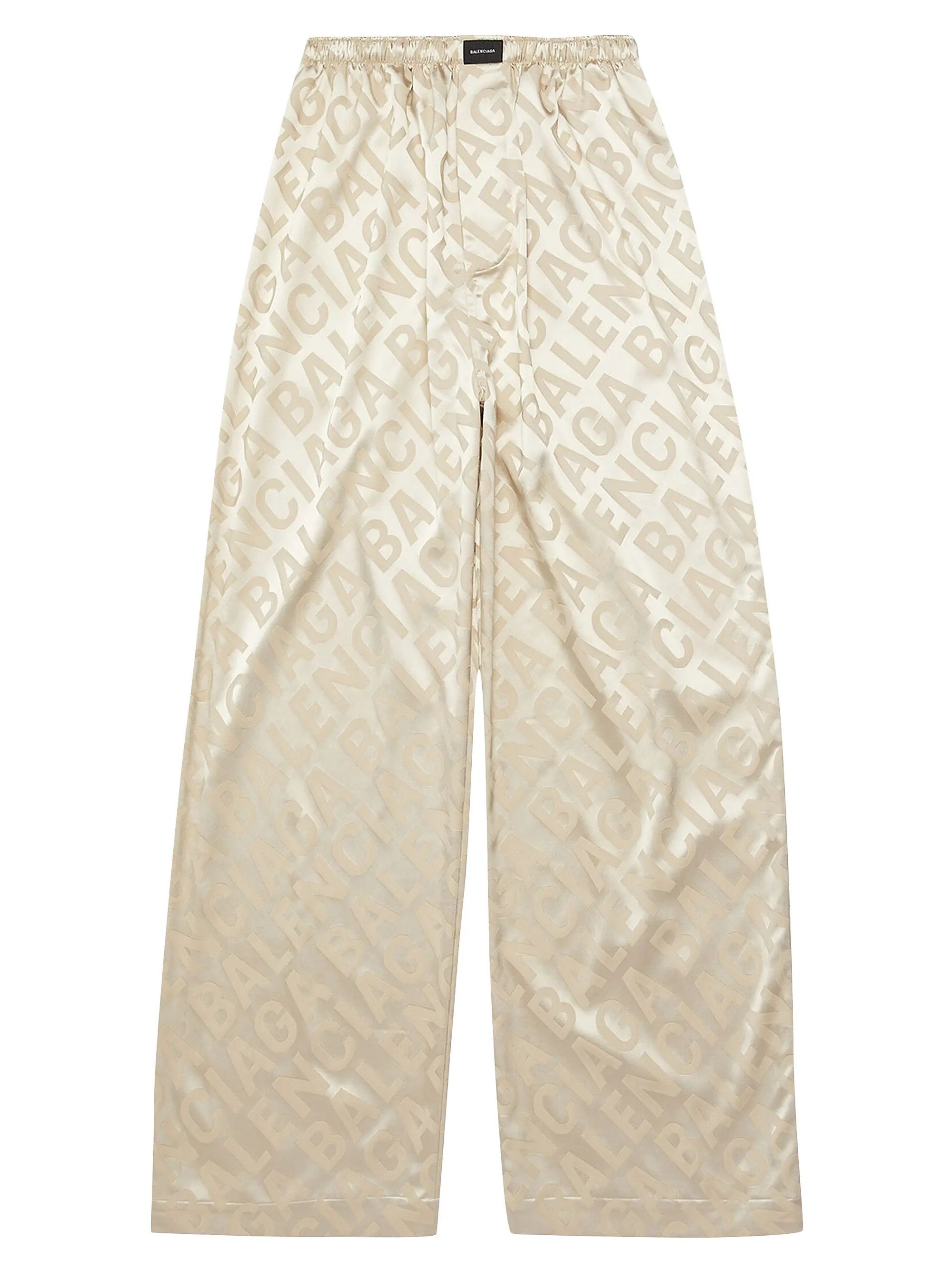 Balenciaga o1s1wg110625 Large Allover Logo Pyjama Pant in Beige Size 27" / US 4 / IT 40 - 1 Thumbnail